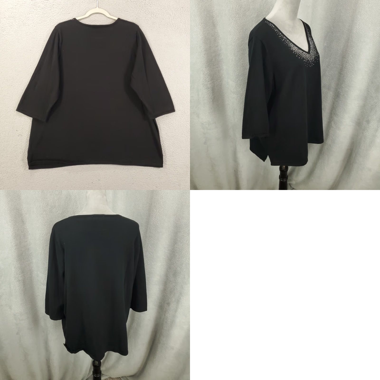 Quacker Factory VINTAGE Quacker Factory Blouse Shirt 1X Black Rhinestone V Neck Pullover Womens Size XL / US 12-14 / IT 48-50 - 8 Thumbnail