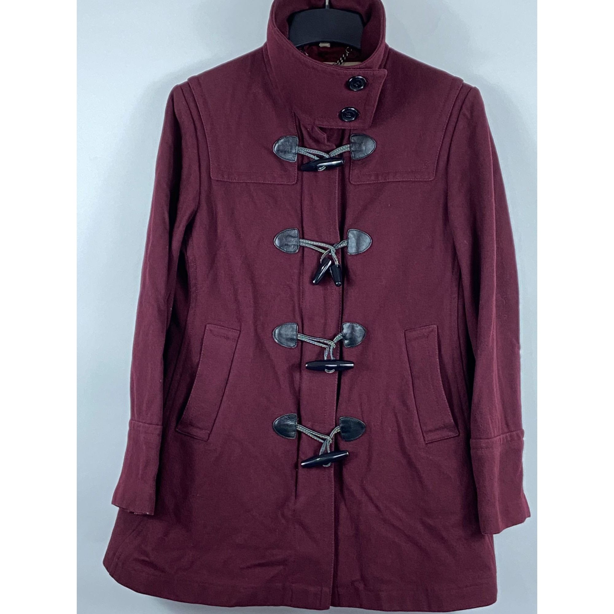 image of Burberry Prorsum Wool Duffle Coat Maroon Size 12 B943, Women's