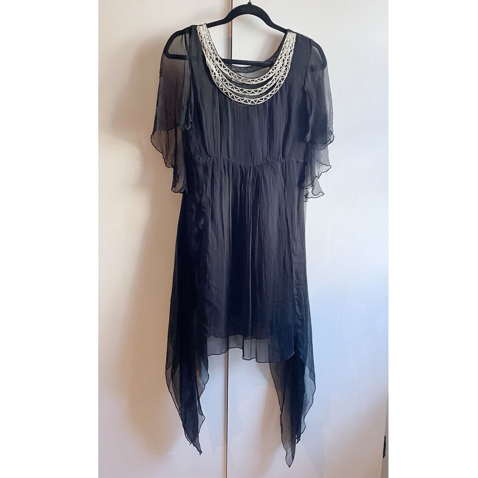 Free People Free People Black Dress Size XS Handkerchief Hem Beaded Size XS / US 0-2 / IT 36-38 - 1 Thumbnail