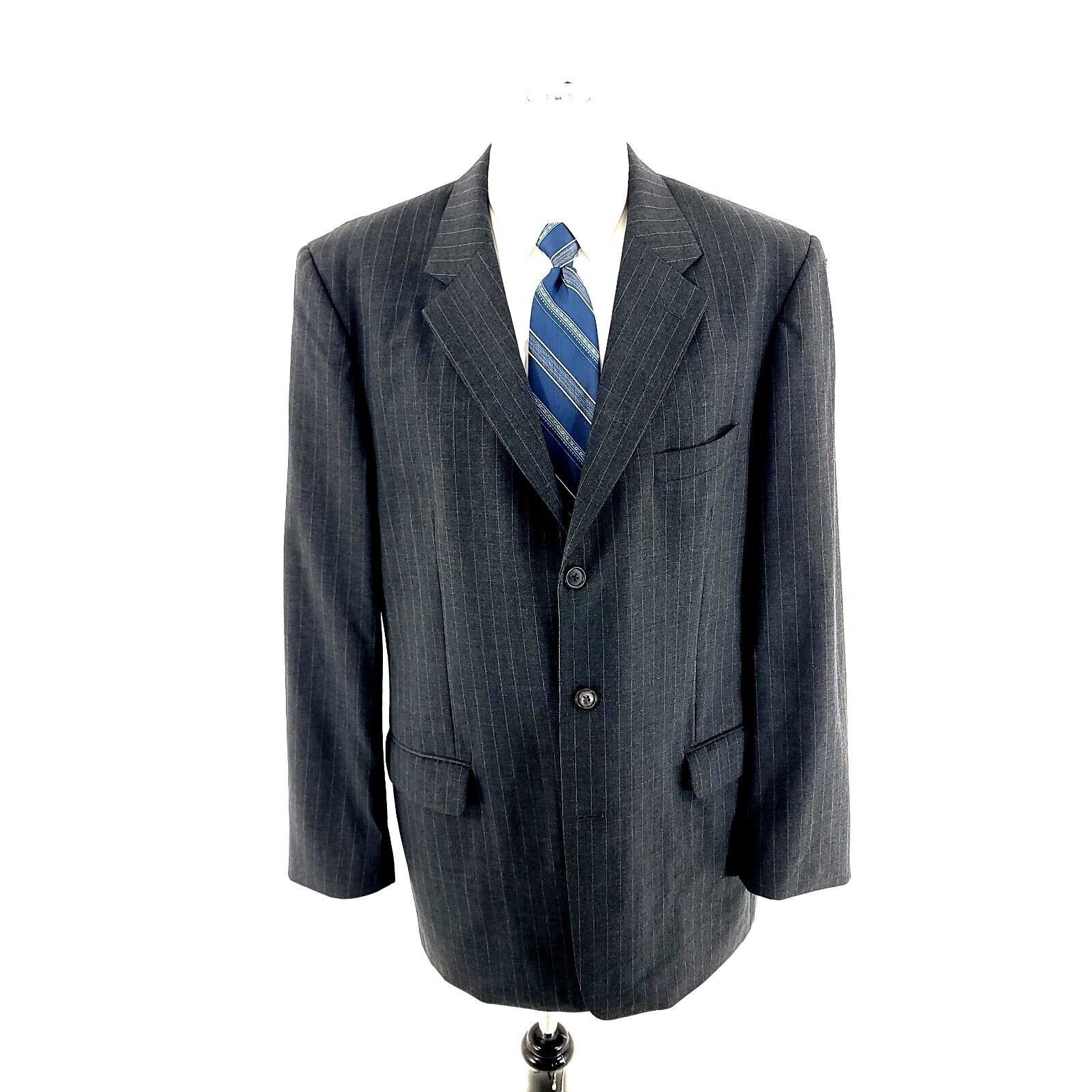 Stafford DAMAGED Stafford Wool 3 Button Suit Jacket 42L Gray Striped Size 42L - 4 Thumbnail