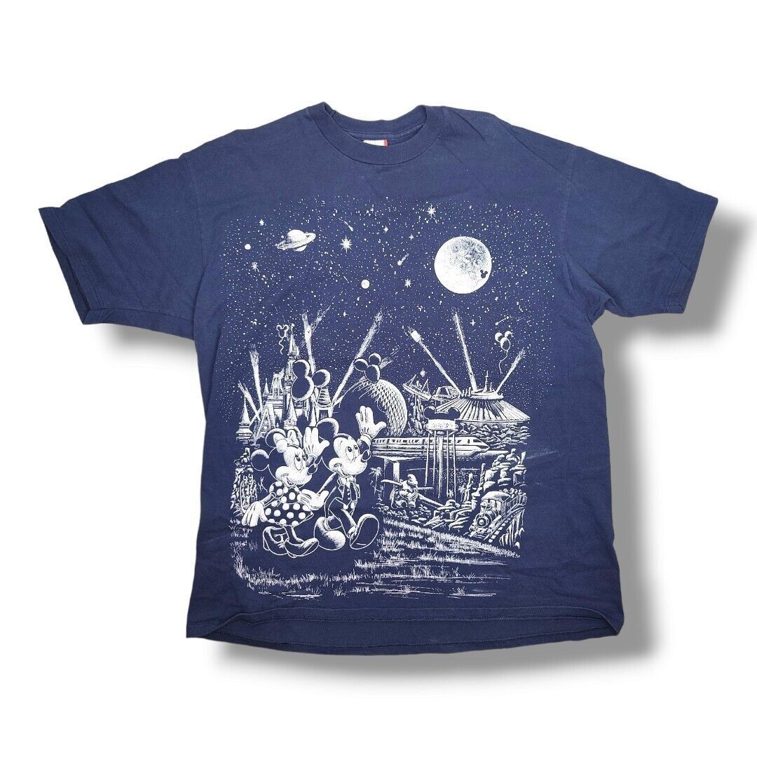 image of Vintage T-Shirt Mickey Minnie Mouse Walt Disney World All Ov in Blue, Men's (Size XL)