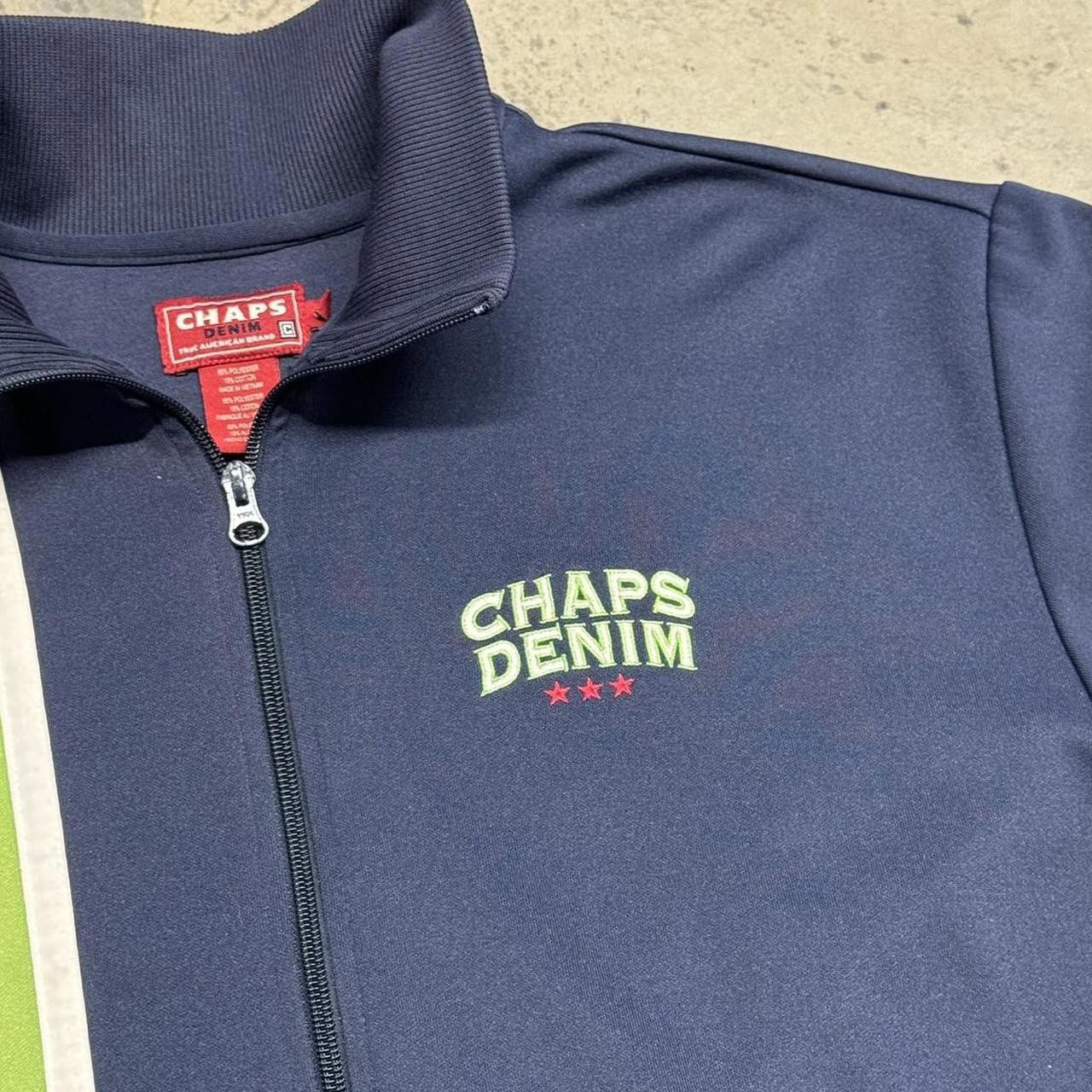 Chaps × Vintage VTG Y2K Chaps Denim Striped Zip Up Track Jacket Size US L / EU 52-54 / 3 - 4 Thumbnail