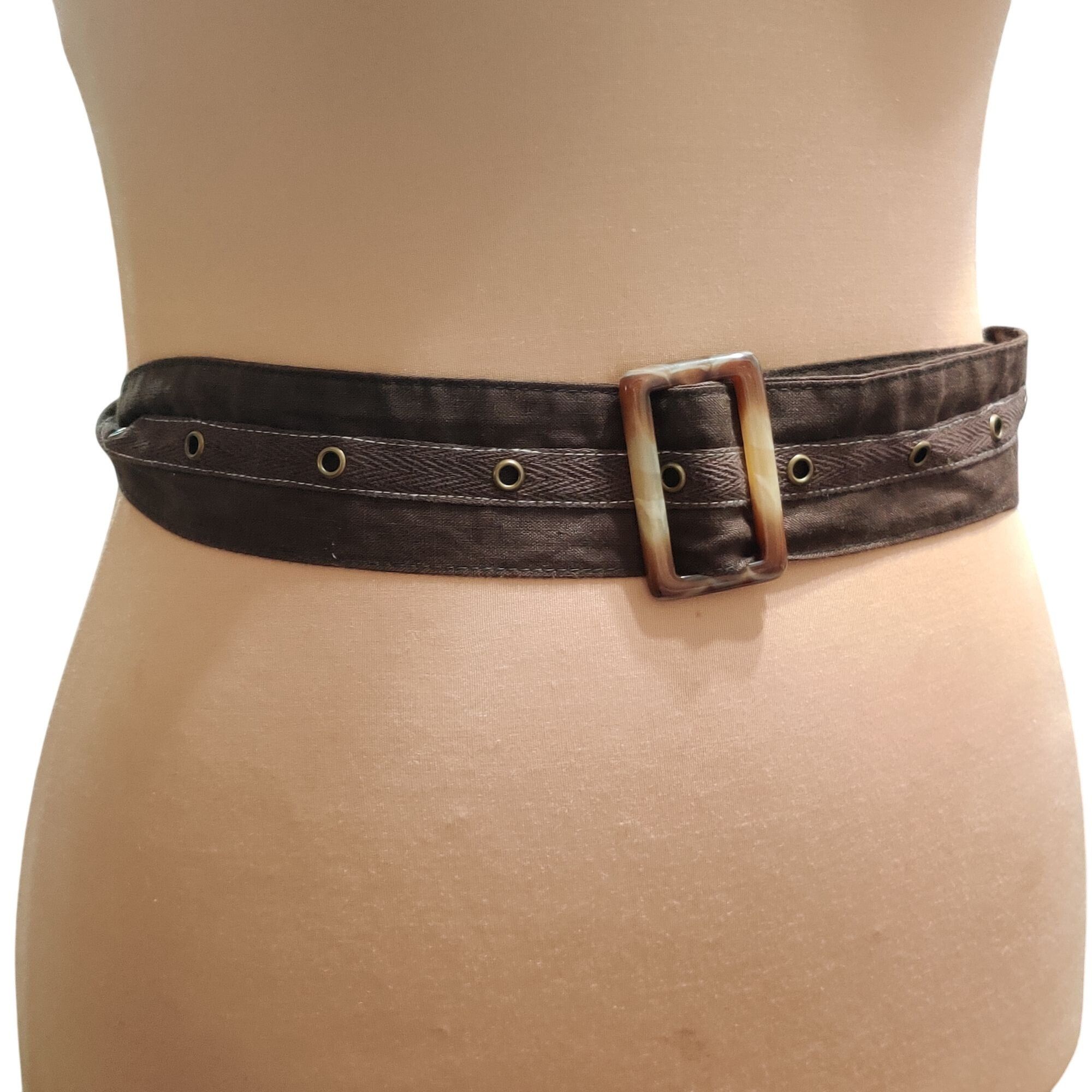 Other Womens Brown Eyelet Belt Marbled Buckle Y2K Grunge Bohocore Size ONE SIZE - 2 Thumbnail