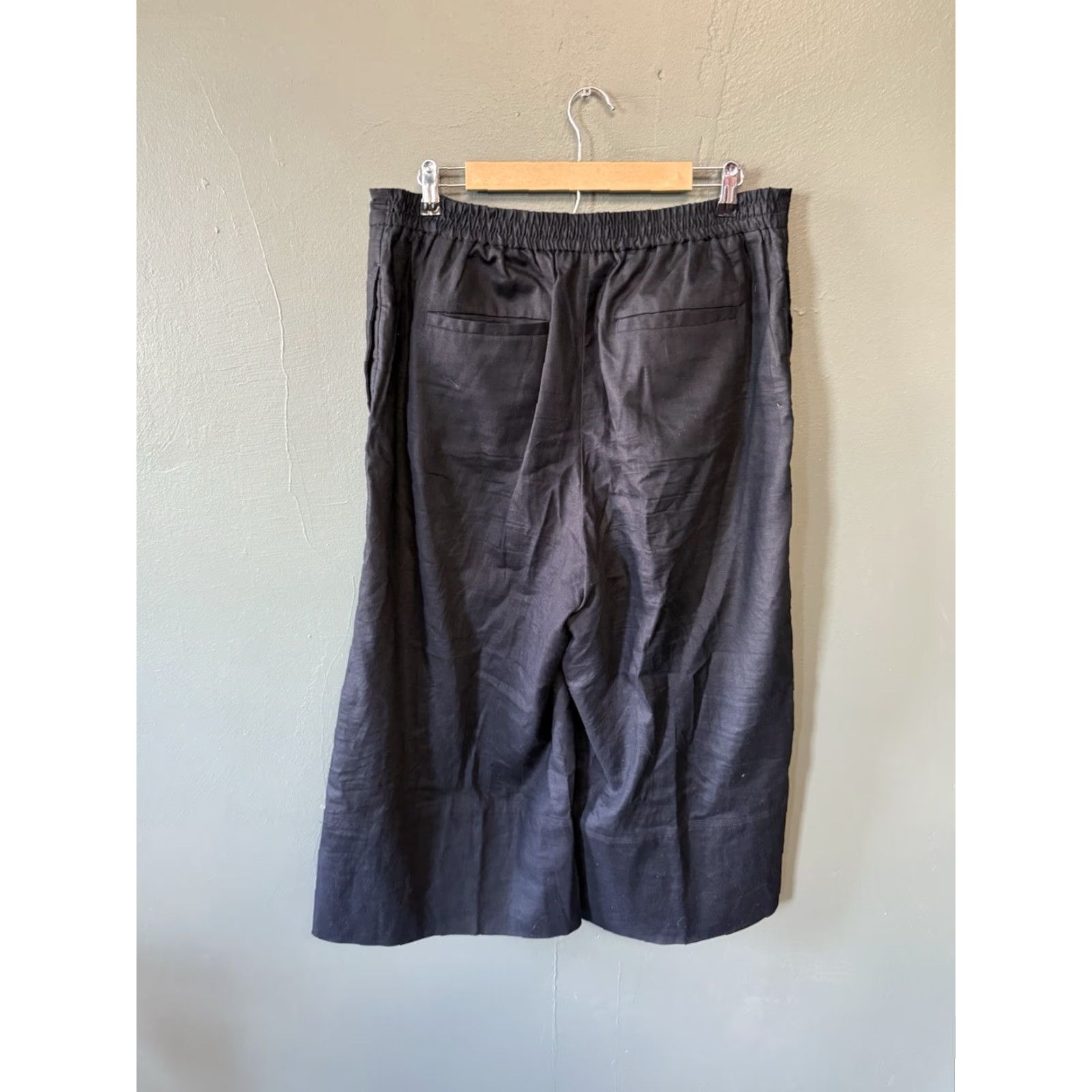 Banana Republic VINTAGE Banana Republic Womens Black Wide Length Cropped Pant Linen Large Size 36" / US 14 / IT 50 - 2 Thumbnail