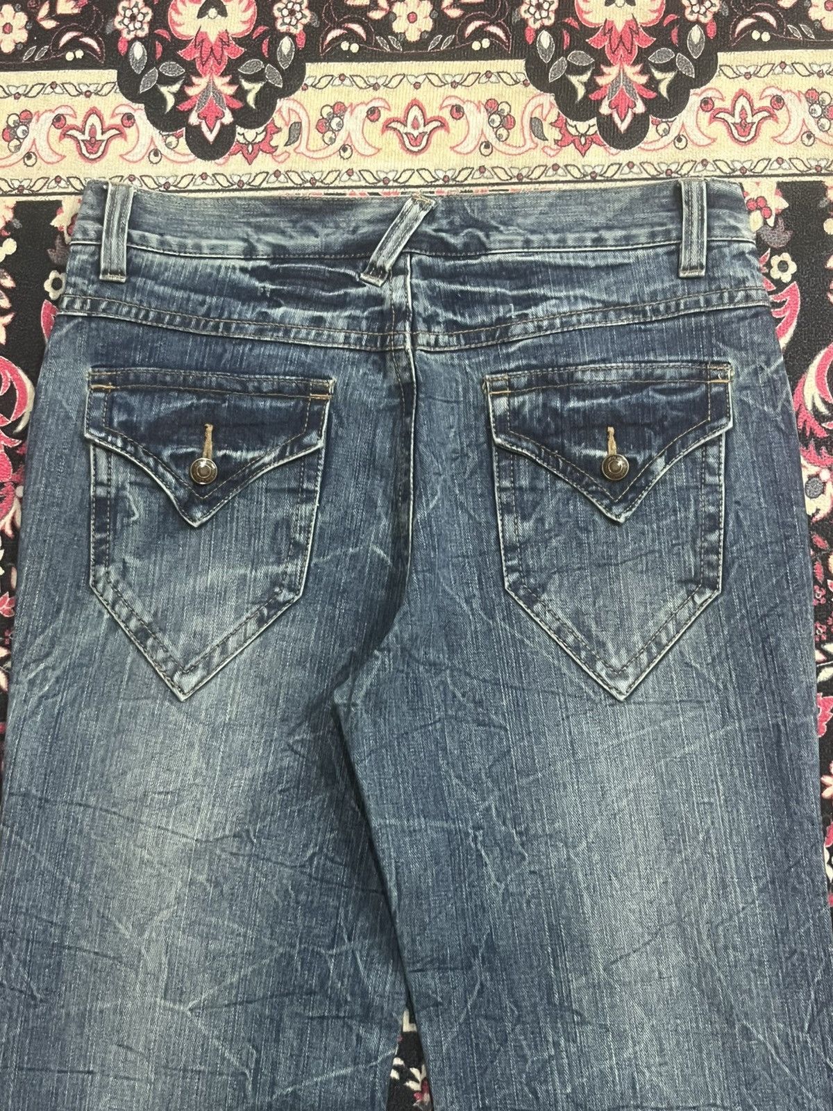 Japanese Brand Vintage Japan Gurion Cracked Fringe Blue Washed Jeans Size US 32 / EU 48 - 6 Thumbnail