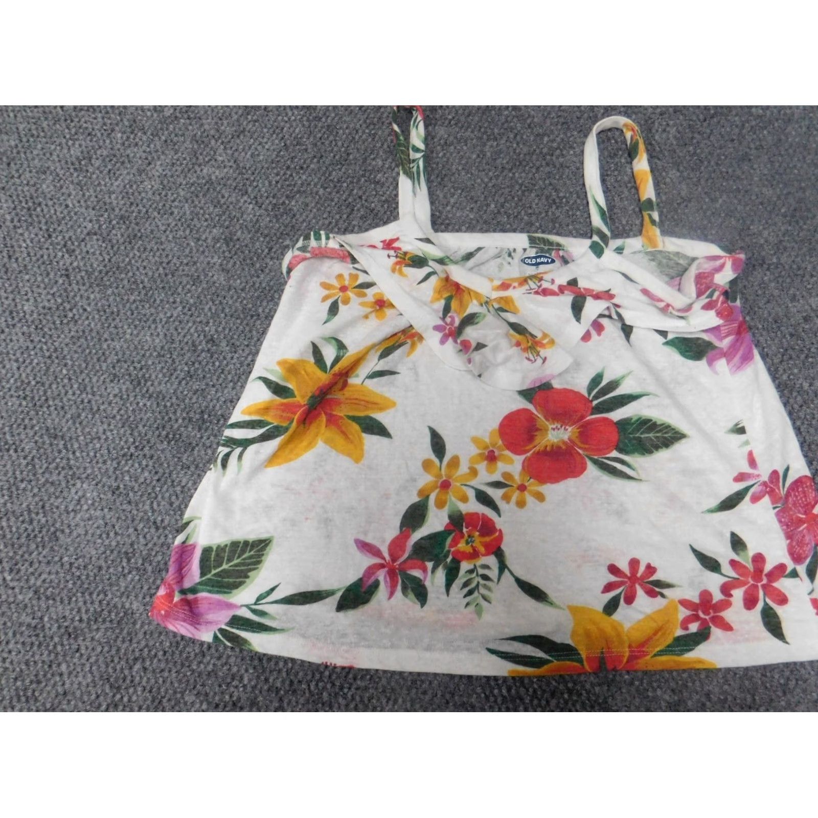 Old Navy Old Navy Womens Blouse S White Floral Pullover Round Neck Sleeveless Cotton Stretch Casual" Size S / US 4 / IT 40 - 3 Thumbnail