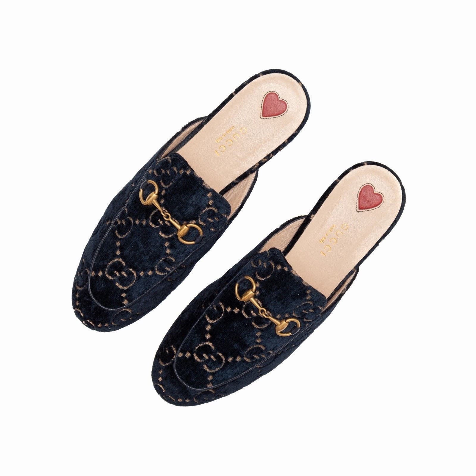 Gucci Gucci Princetown GG Monogram Blue Velvet Horsebit Mule Navy Size US 7 / IT 37 - 4 Thumbnail