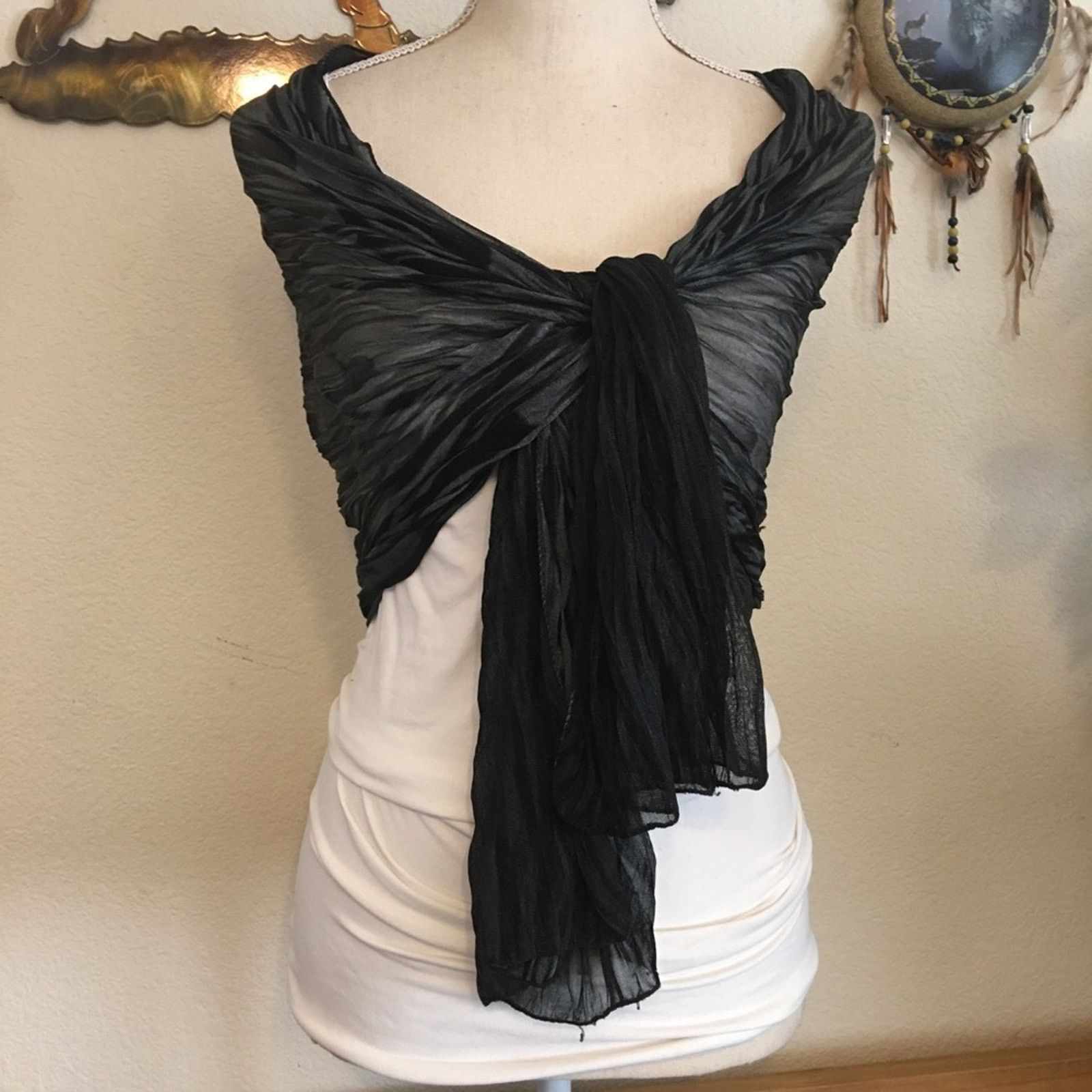 Other Black and gray wavy design light stretchy scarf Size ONE SIZE - 7 Thumbnail