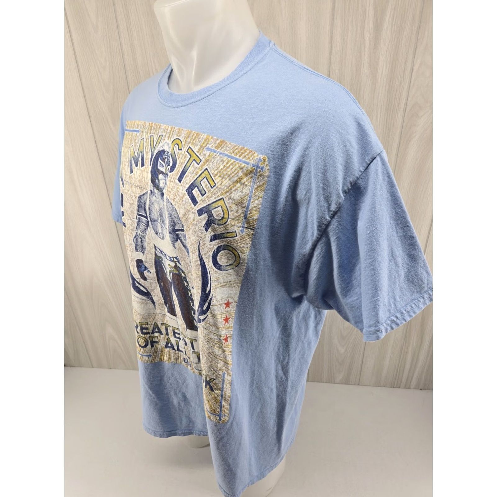 Vintage WWE Mens T-Shirt 2XL REY MYSTERIO 619 Greatest Mask Of All Time Blue Short Sleeve Crew Neck Regular Fit Size US XXL / EU 58 / 5 - 5 Thumbnail