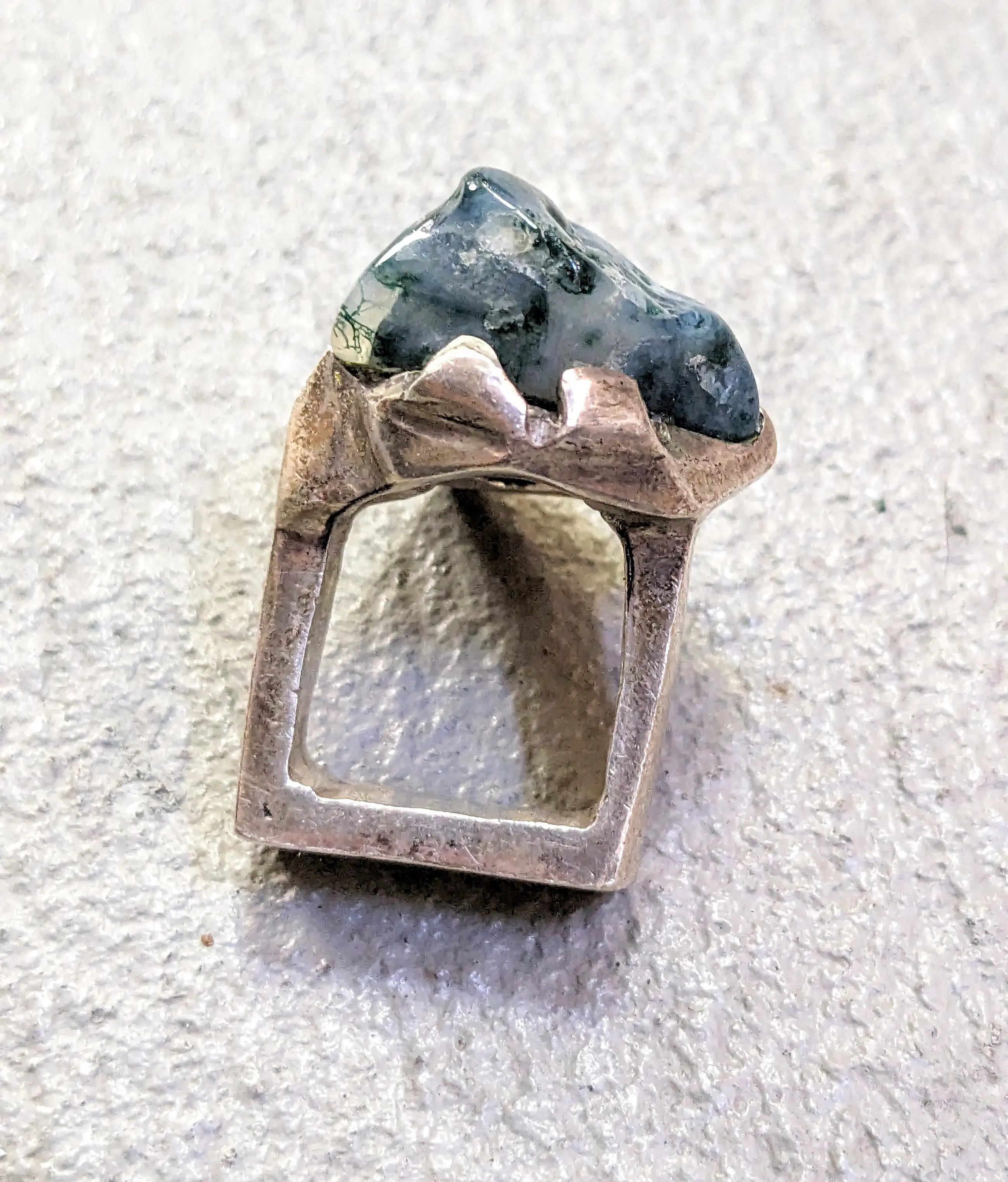 Jewelry Vintage Sterling Silver Ring Dendritic Agate Green Size 8.5 Size ONE SIZE - 6 Thumbnail