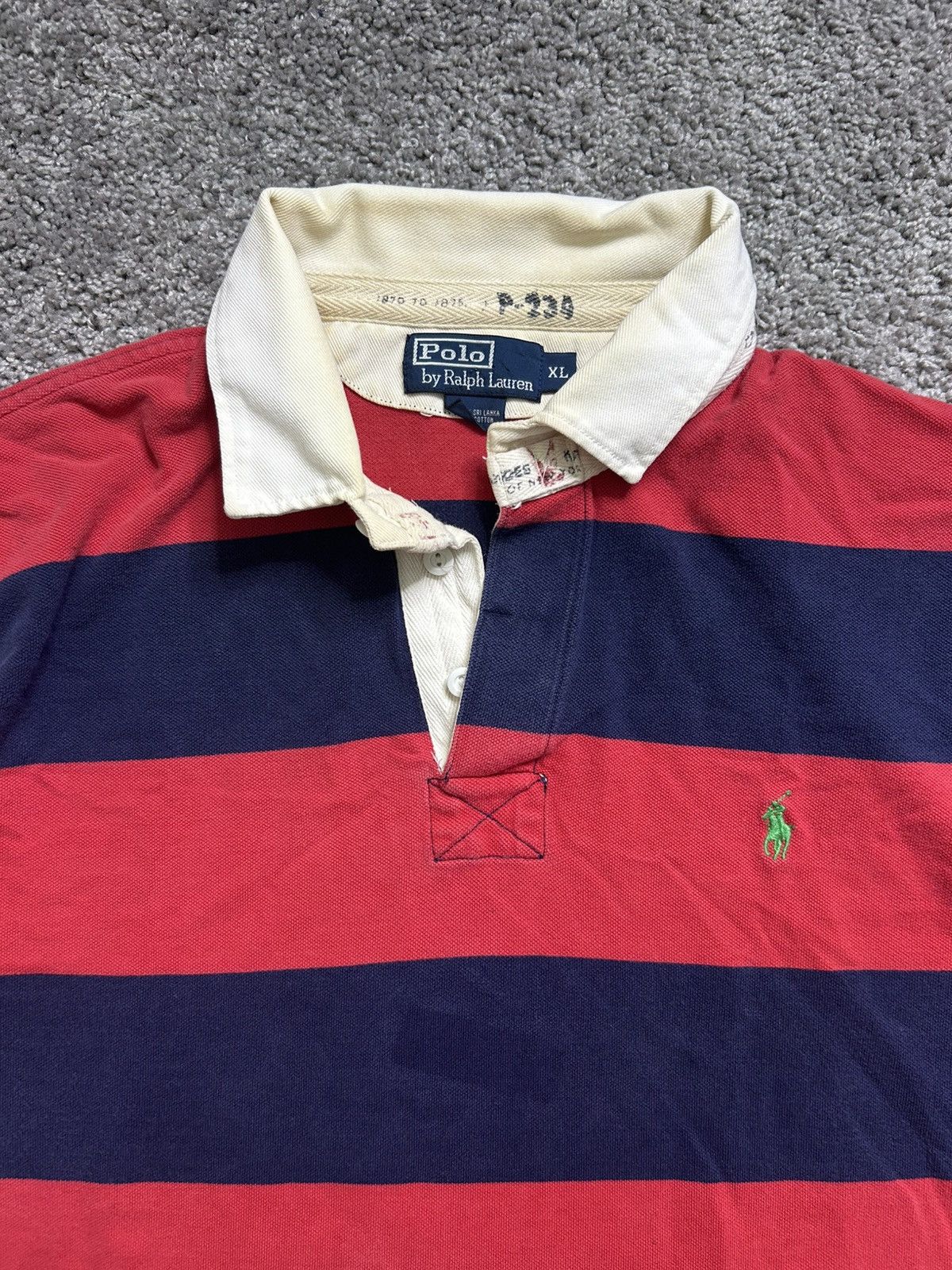 Polo Ralph Lauren Vintage 80s Polo Ralph Lauren Rugby Striped Contrast Collar Size US XL / EU 56 / 4 - 2 Thumbnail