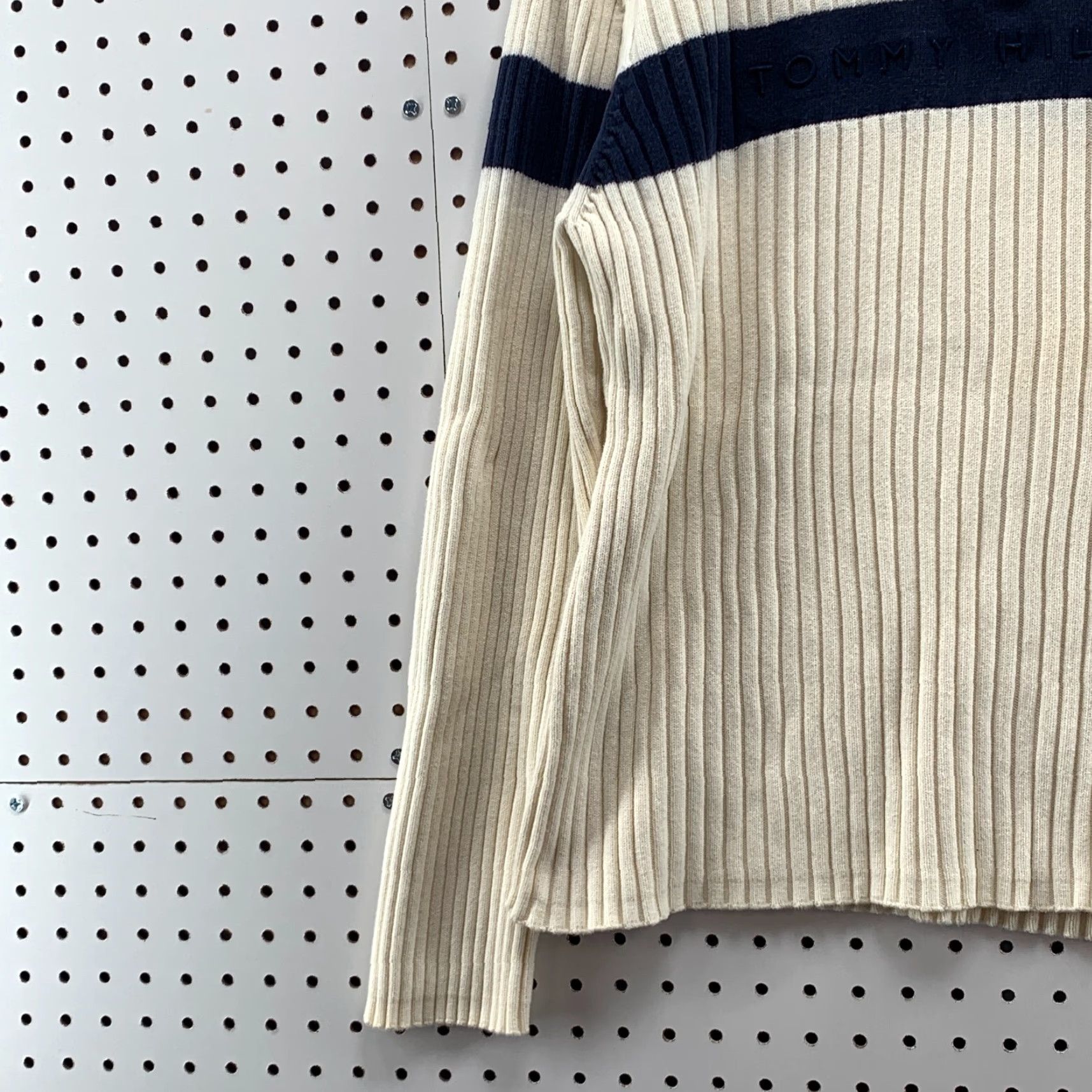 Tommy Hilfiger Tommy Hilfiger Ribbed Knit 1/4 Snap Sweater Striped Beige Blue Womens 2XL Mock Neck 90s Pullover Size XXL / US 16-18 / IT 52-54 - 3 Thumbnail