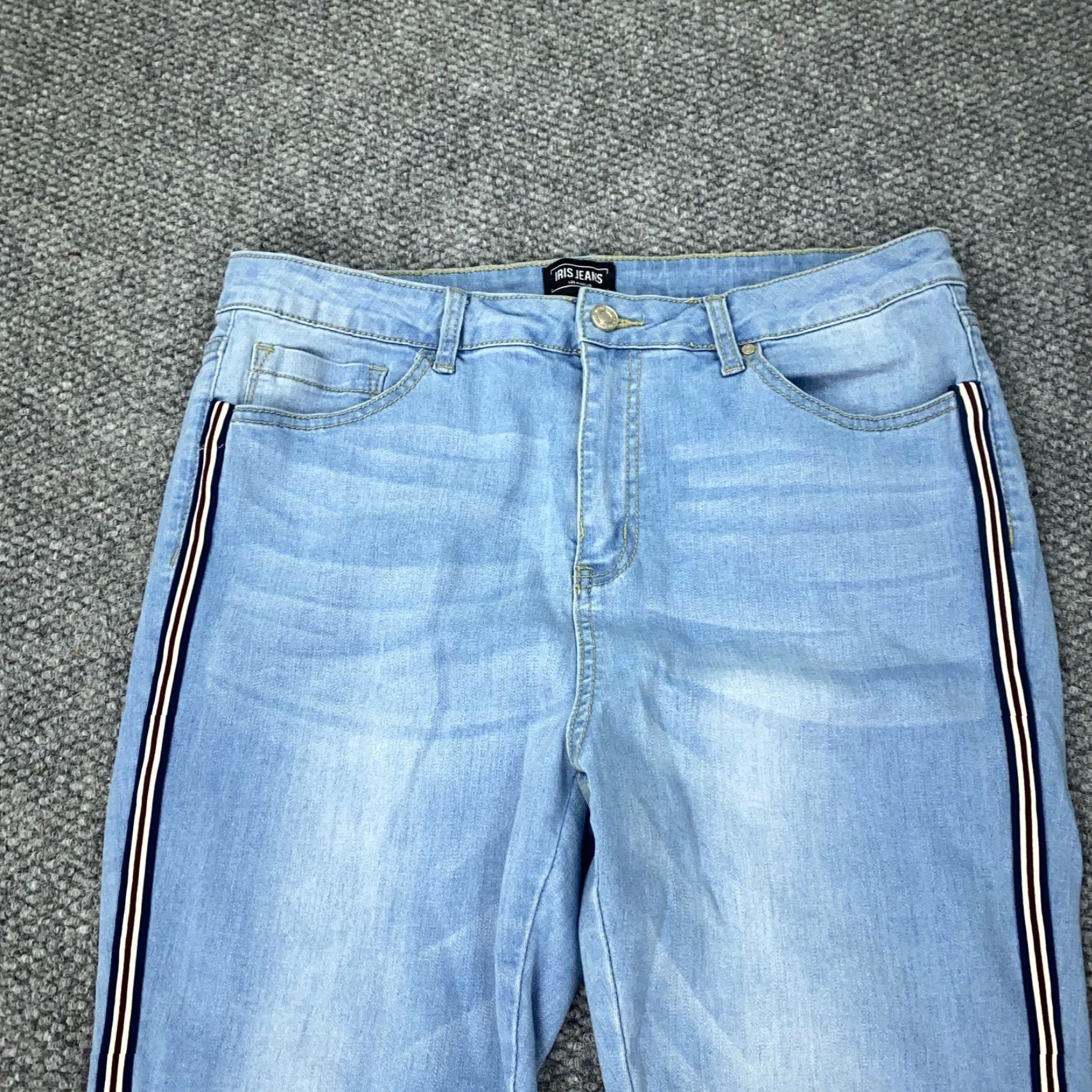 Vintage Iris Jeans Skinny Jeans Womens 15 Light Wash Striped Side Stripe Raw Hem Stretch Denim Jeans Womens 15 Size 36" / US 14 / IT 50 - 2 Thumbnail