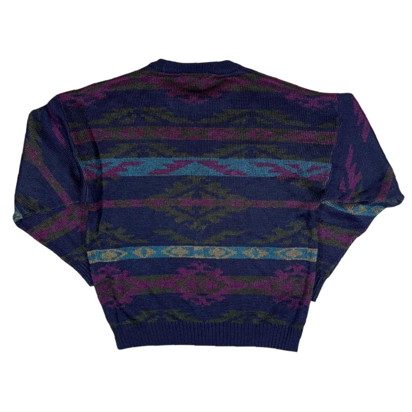 Vintage Vintage ST MICHAEL Marks & Spender Grandad Patterned Acrylic Knit Jumper Medium Navy Blue Size US M / EU 48-50 / 2 - 2 Thumbnail
