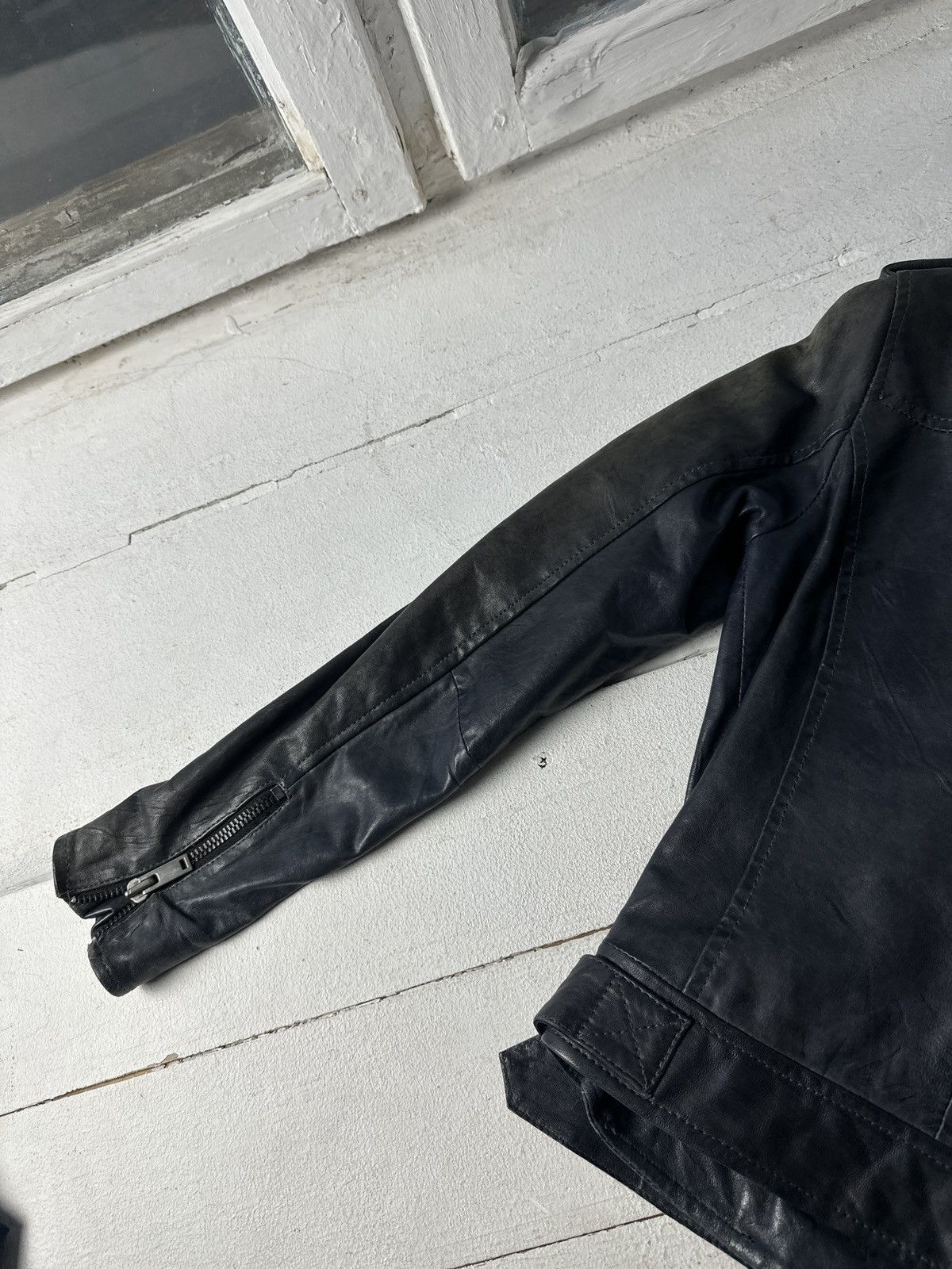 Other 🚨Y2K RICK OWENS TYPE DIRTY SLIM FIT ZIP LEATHER JACKET Size S / US 4 / IT 40 - 14 Thumbnail