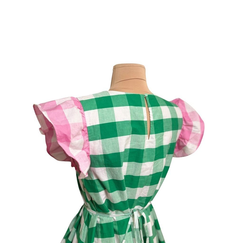 Other Gingham Plaid Fit & Flare Dress S Green Pink White Cotton Cl Size S / US 4 / IT 40 - 8 Thumbnail