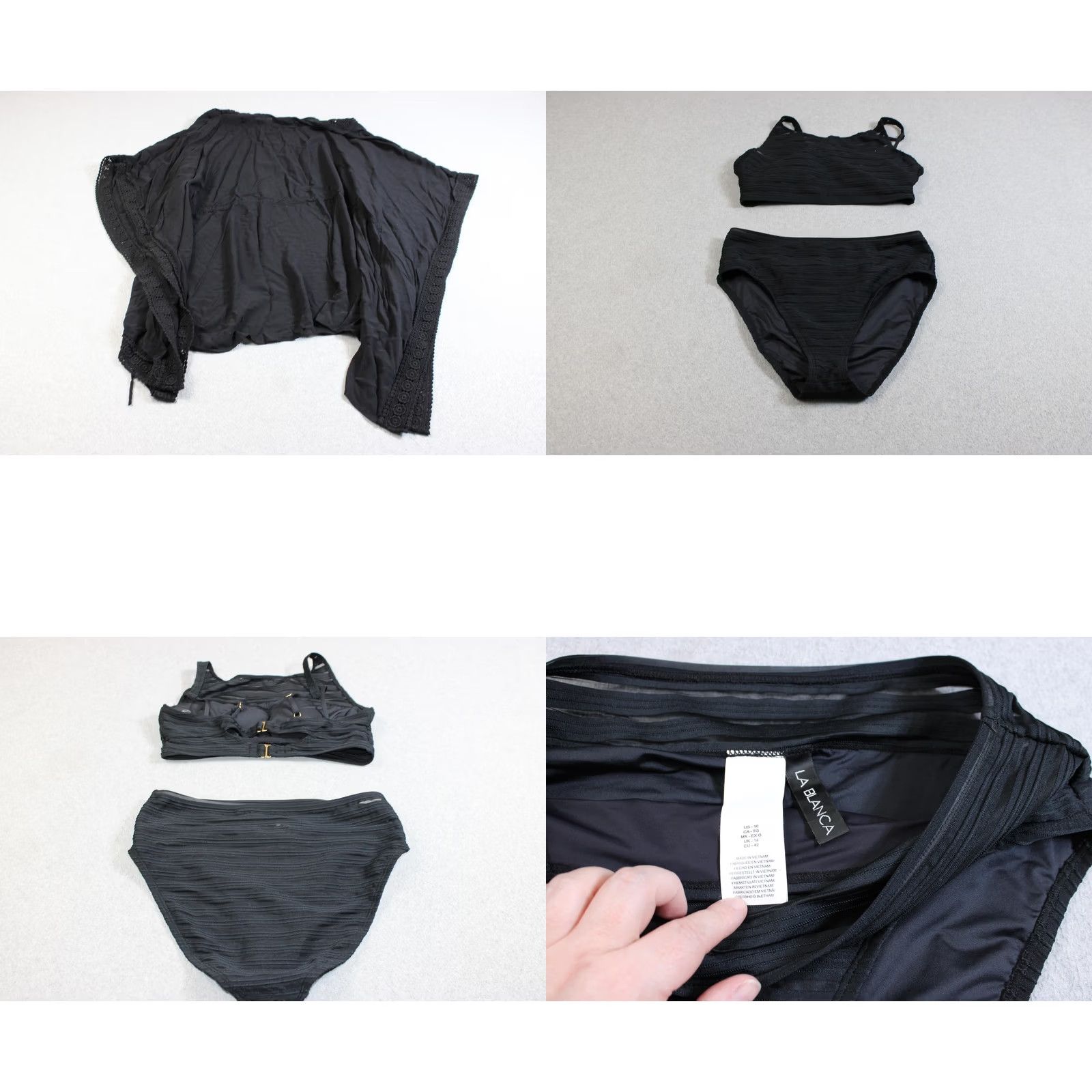 Vintage La Blanca Bikini Set Women 10 Top 12 Bottom Black High-Waisted Cover Up 3 Piece Set Beach Sauntering Swimwear Women Size L / US 10 / IT 46 - 8 Thumbnail