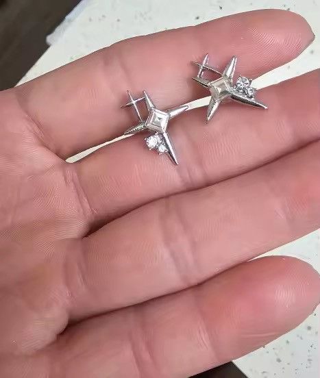 Jewelry Crystal Star Stone Earrings Chrome Spike Jewelry Size ONE SIZE - 3 Thumbnail