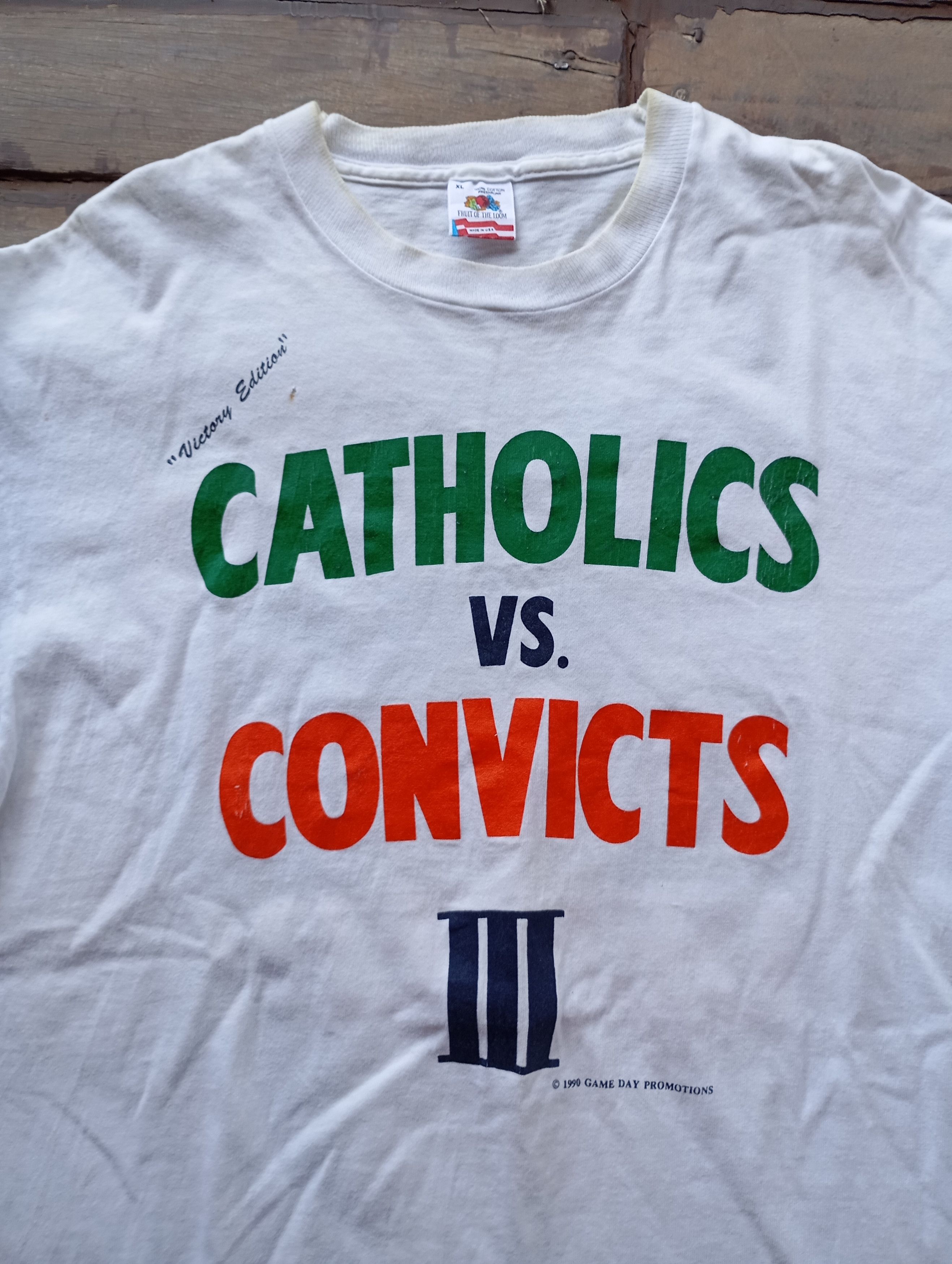 Vintage Vintage 1990 Miami/Notre Dame Catholics vs Convicts t-shirt Size US L / EU 52-54 / 3 - 2 Thumbnail