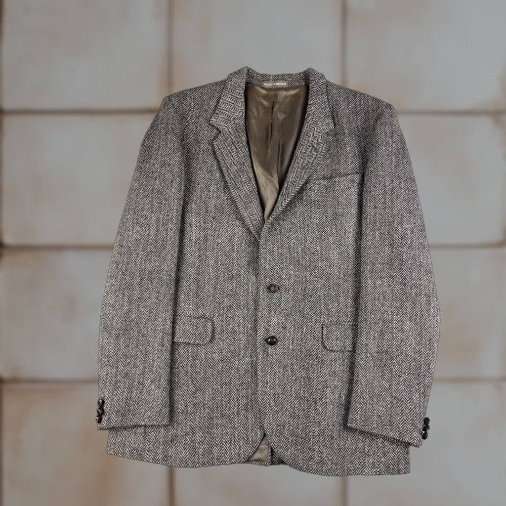 VINTAGE Harris Tweed Sport Coat Mens 46 Brown Plaid Virgin Wool USA Made 80s Jacket Regular Tailored Mens Brown 1980s