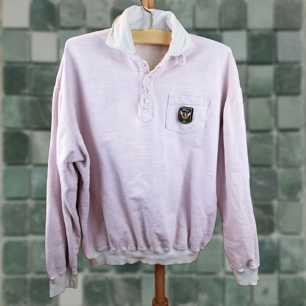 Polo Ralph Lauren VINTAGE 80' RALPH LAUREN POLO PINK STRIPED BUTTON DOWN SWEATSHIRT XL MEN Size US XL / EU 56 / 4 - 1 Thumbnail
