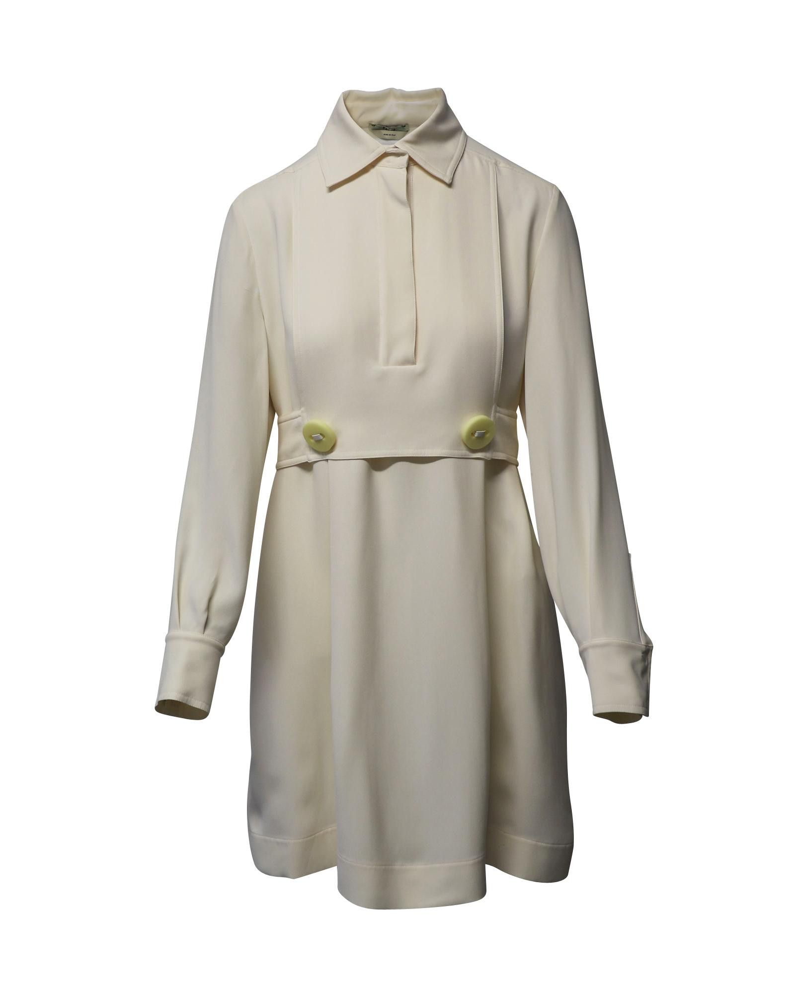 image of Fendi Double-Breasted Mini Daily Dress In Beige Cotton, Women's (Size Small)