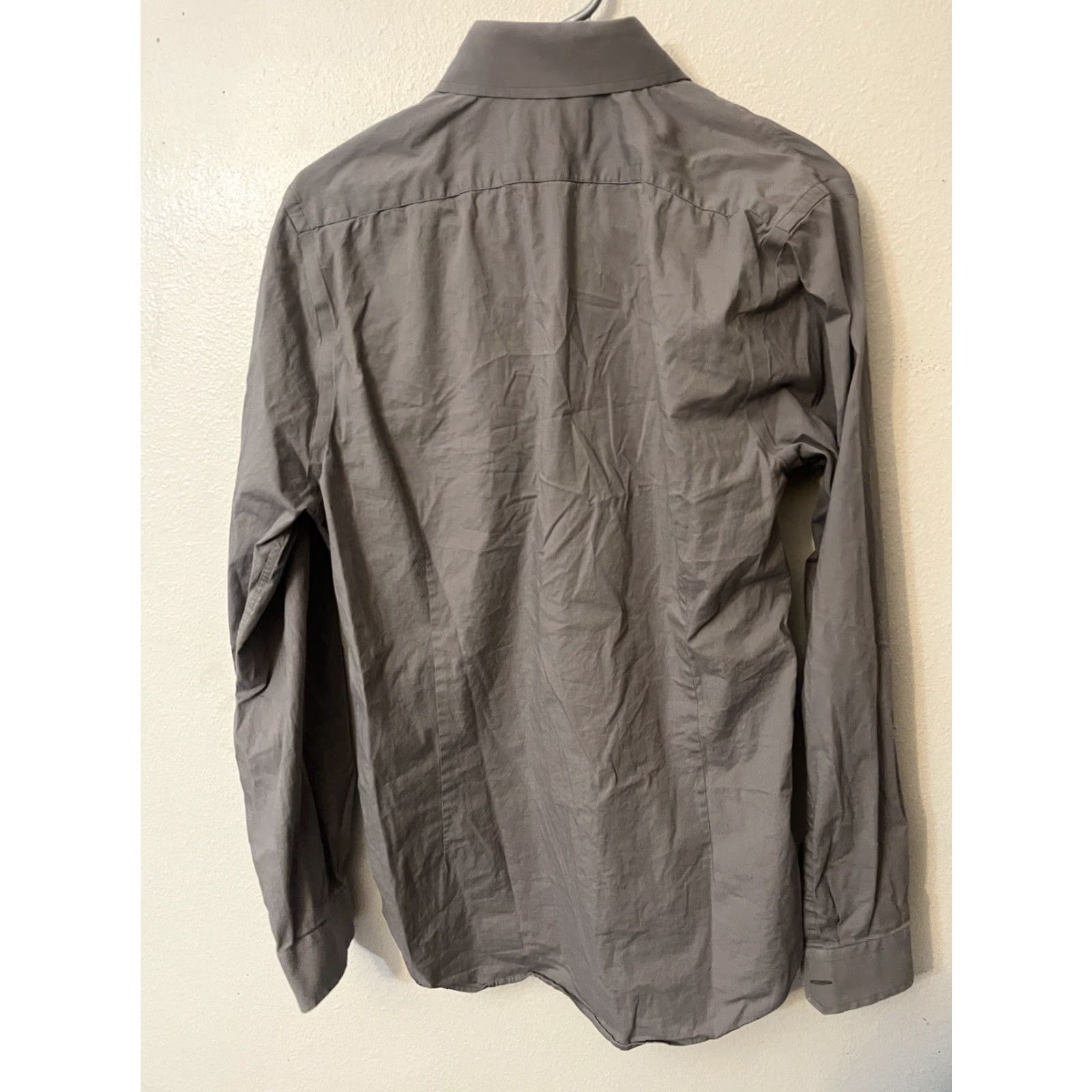 Express Express Dress Shirt Mens Medium Gray 100% Cotton Extra-Slim Solid Long Sleeve Button Collar Shirt 1MX Size 40R - 3 Thumbnail