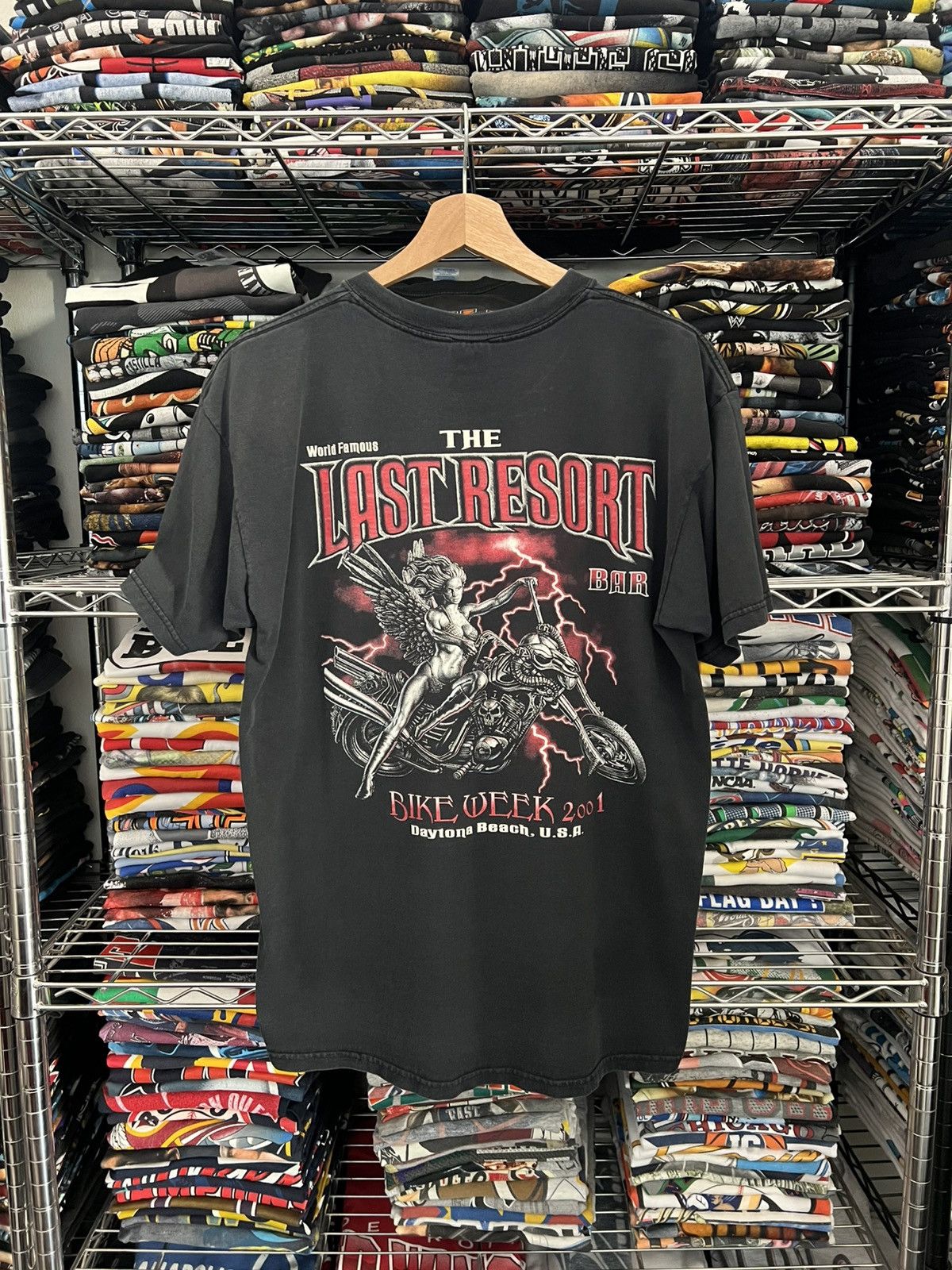 Harley Davidson 2001 Bike Week The Last Resort Lightning Thunder Wings Tee Size US M / EU 48-50 / 2 - 1 Thumbnail