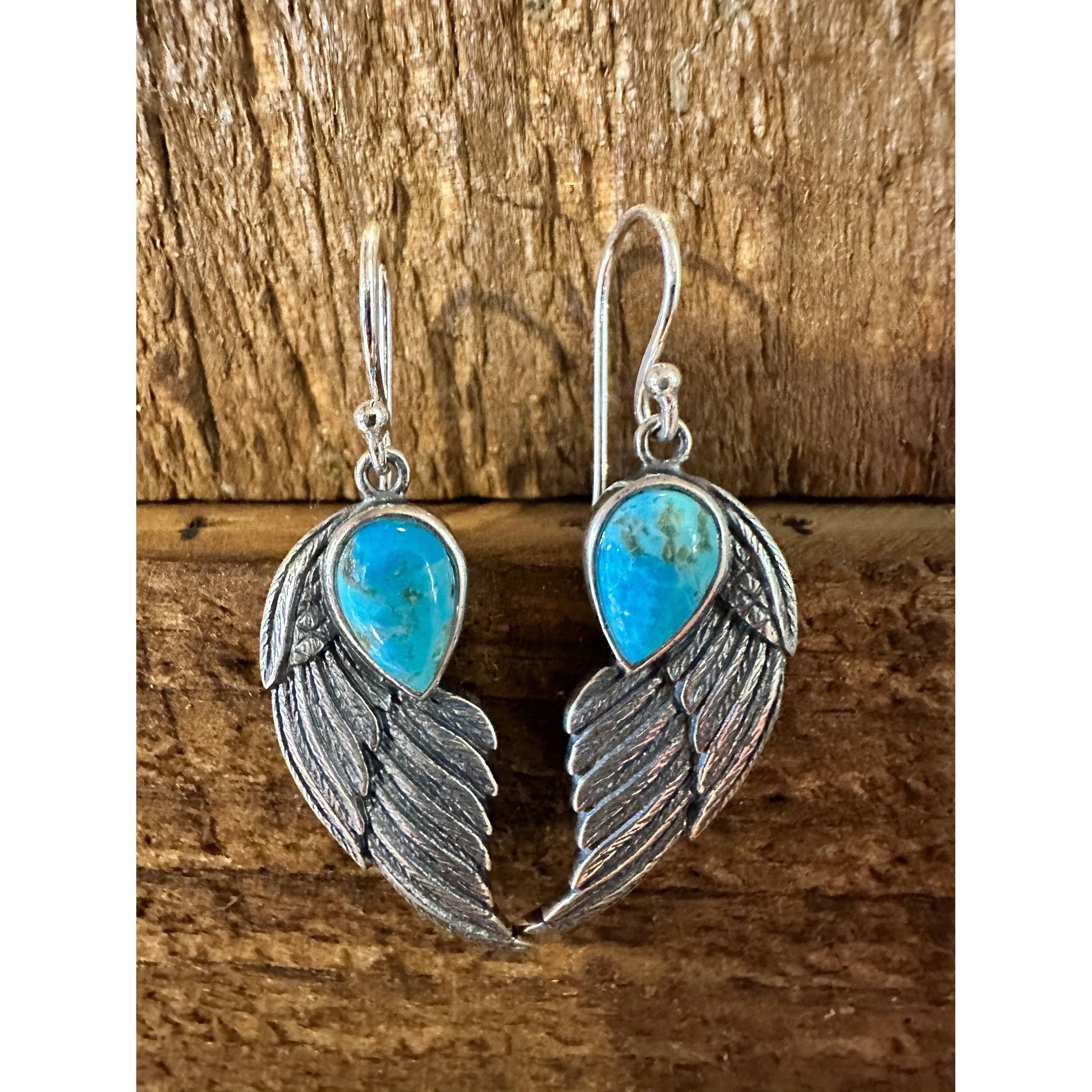 Other Navajo Eagle Wing Turquoise Earrings in Sterling Silver - Ha Size ONE SIZE - 3 Thumbnail