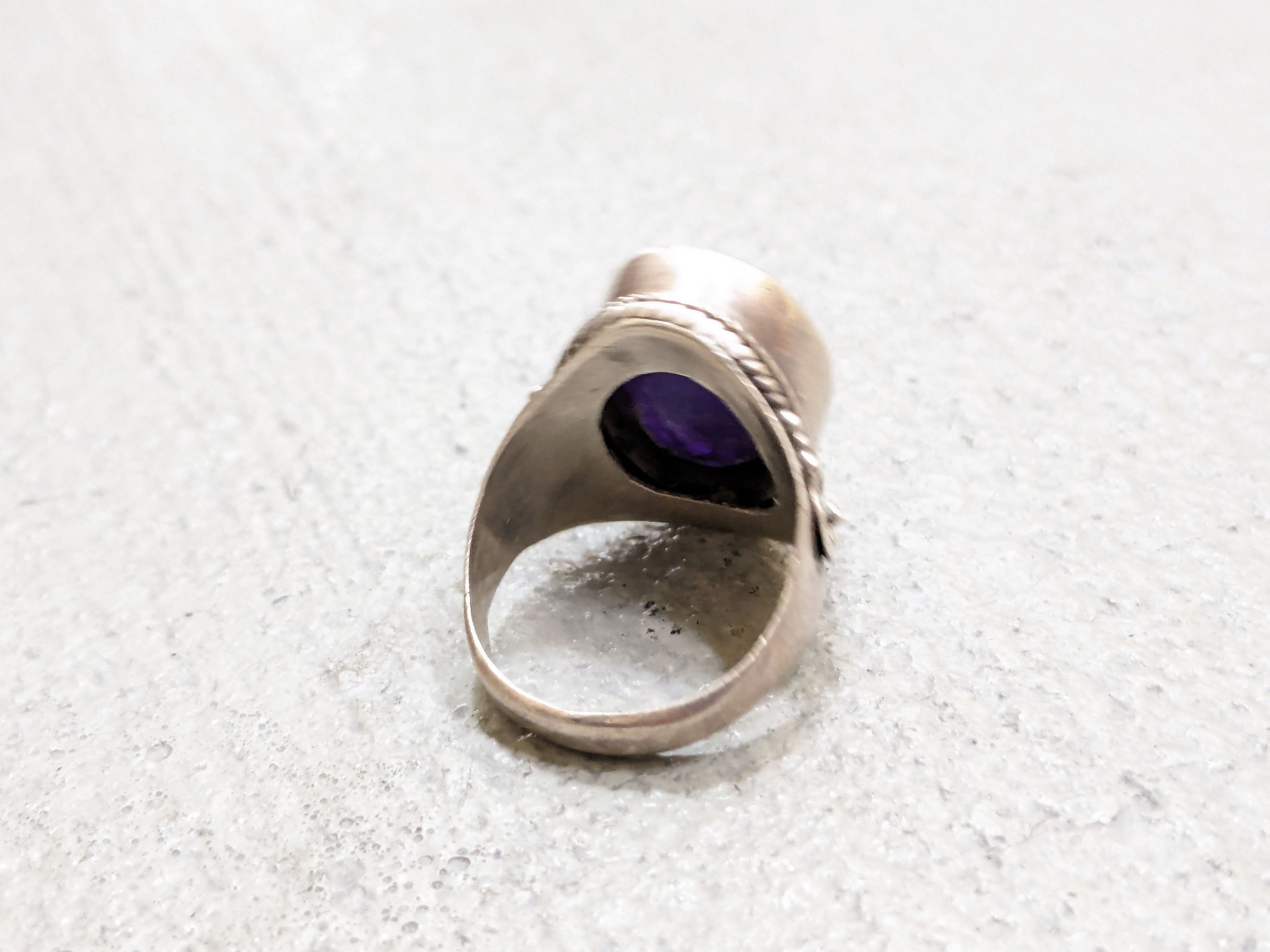 Jewelry Vintage Sterling Silver Ring Blue Quartz 7 Native Tribal Size ONE SIZE - 8 Thumbnail