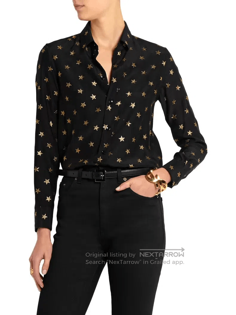 Saint Laurent Paris Saint Laurent Paris Satin Mulberry Silk Black and Gold烫 Go Size XS / US 0-2 / IT 36-38 - 8 Thumbnail