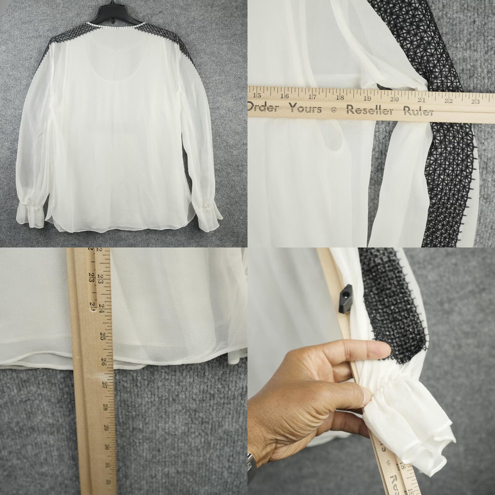 KOBI HALPERIN Kobi Halperin Blouse Womens Medium White Black Silk Lace Sheer Top Boho Size M / US 6-8 / IT 42-44 - 8 Thumbnail