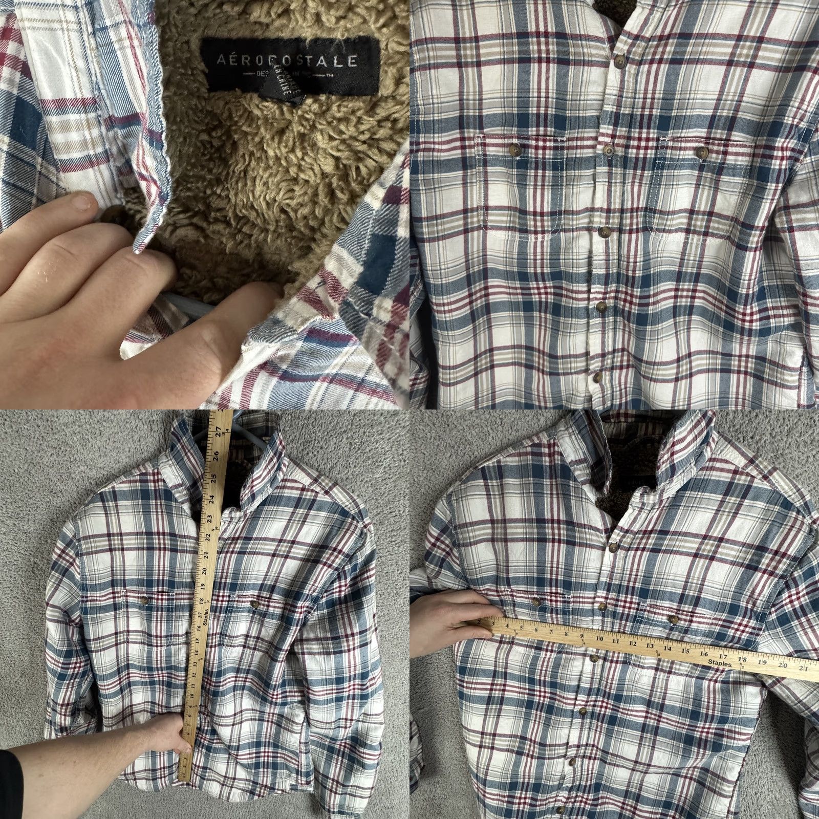 Vintage Aéropostale Jacket Mens S Plaid Flannel Sherpa Lined Button Shirt Shacket Size US S / EU 44-46 / 1 - 8 Thumbnail