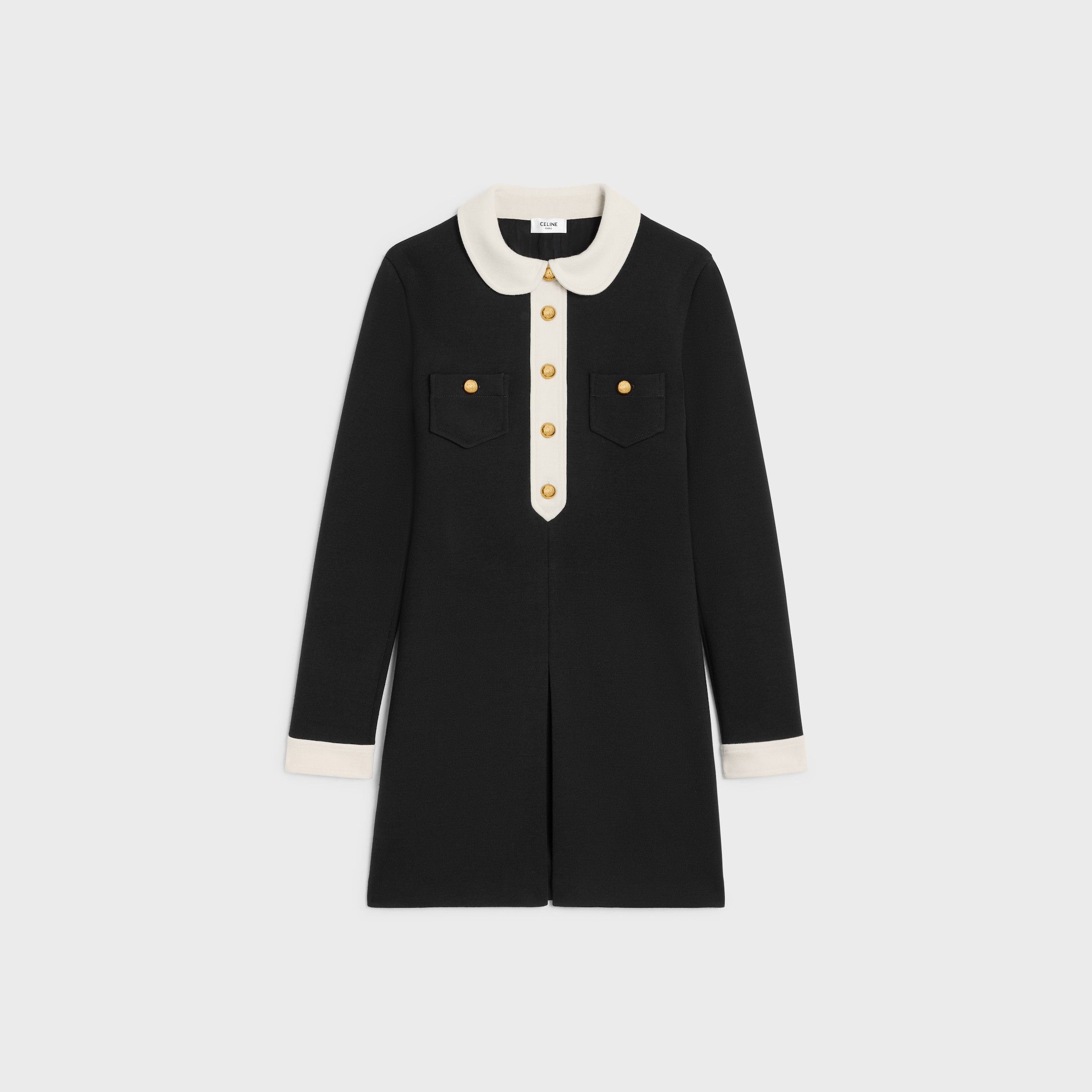 Celine MINI TRAPEZE DRESS IN WOOL JERSEY BLACK/CREAM Size XL / US 12-14 / IT 48-50 - 1 Thumbnail