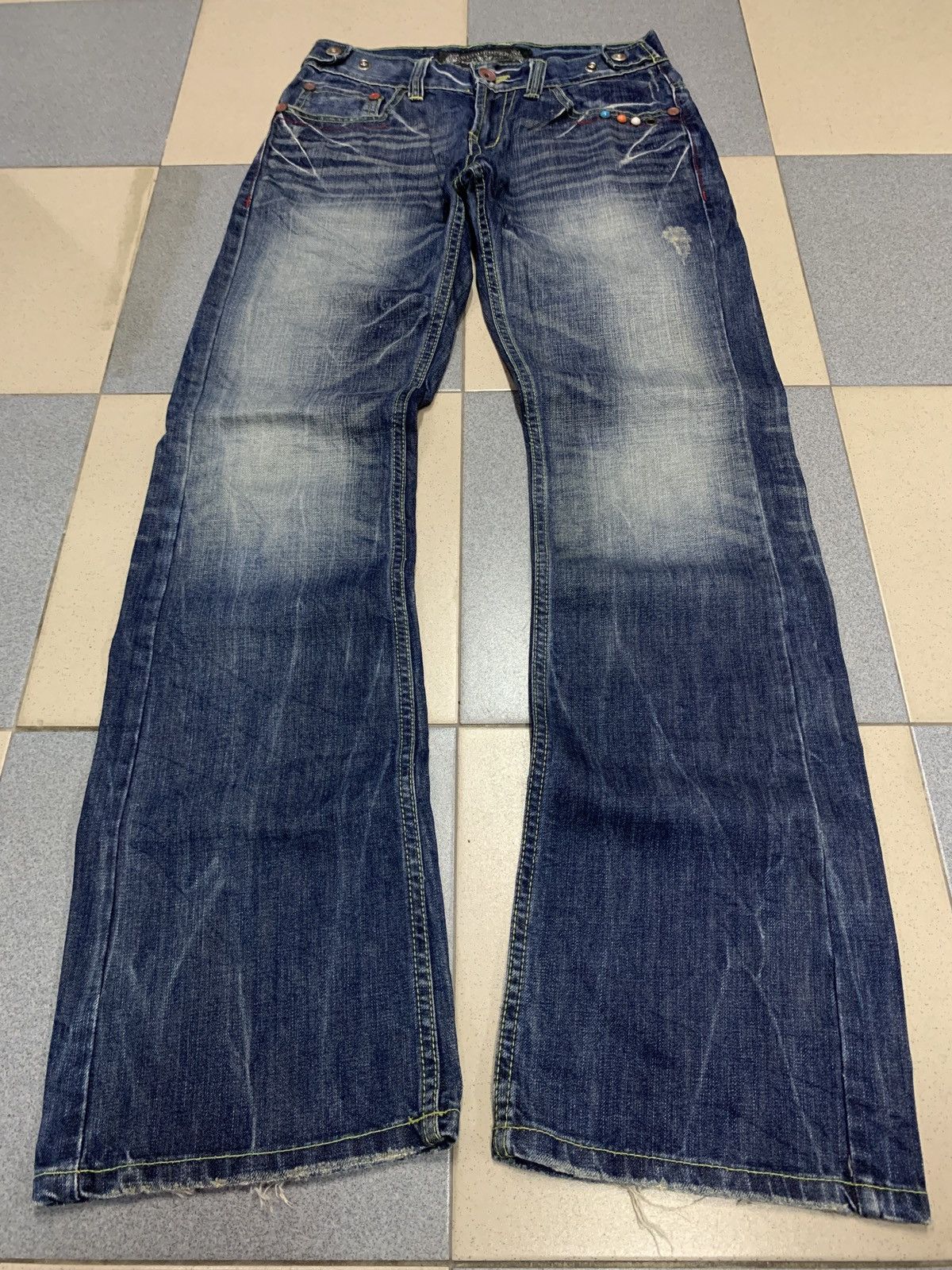 If Six Was Nine Y2K Red Pepper Denim Japan Wings Flared Jeans Size US 28 / EU 44 - 2 Thumbnail
