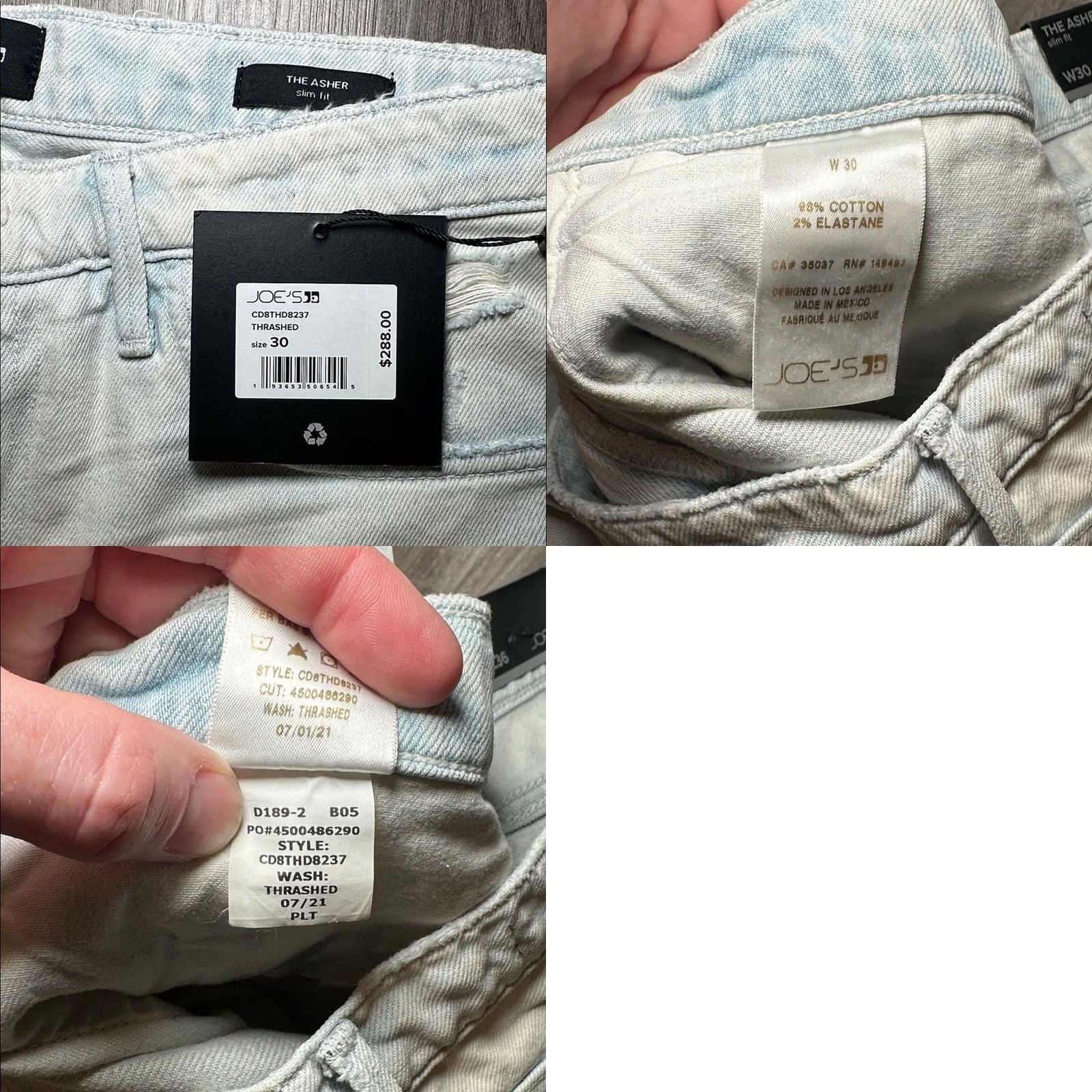Vintage Joe's Jeans The Asher Slim Fit Thrashed Acid Washed Jeans - 30x36 Mens Blue 30 Regular Straight NWT Size US 30 / EU 46 - 8 Thumbnail
