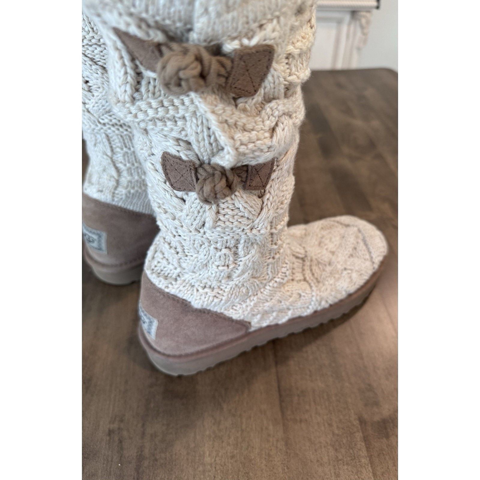 Ugg Ugg, Kalla Sock Creme Button Cozy Knit Argyle, Size 10 Size US 10 / IT 40 - 5 Thumbnail