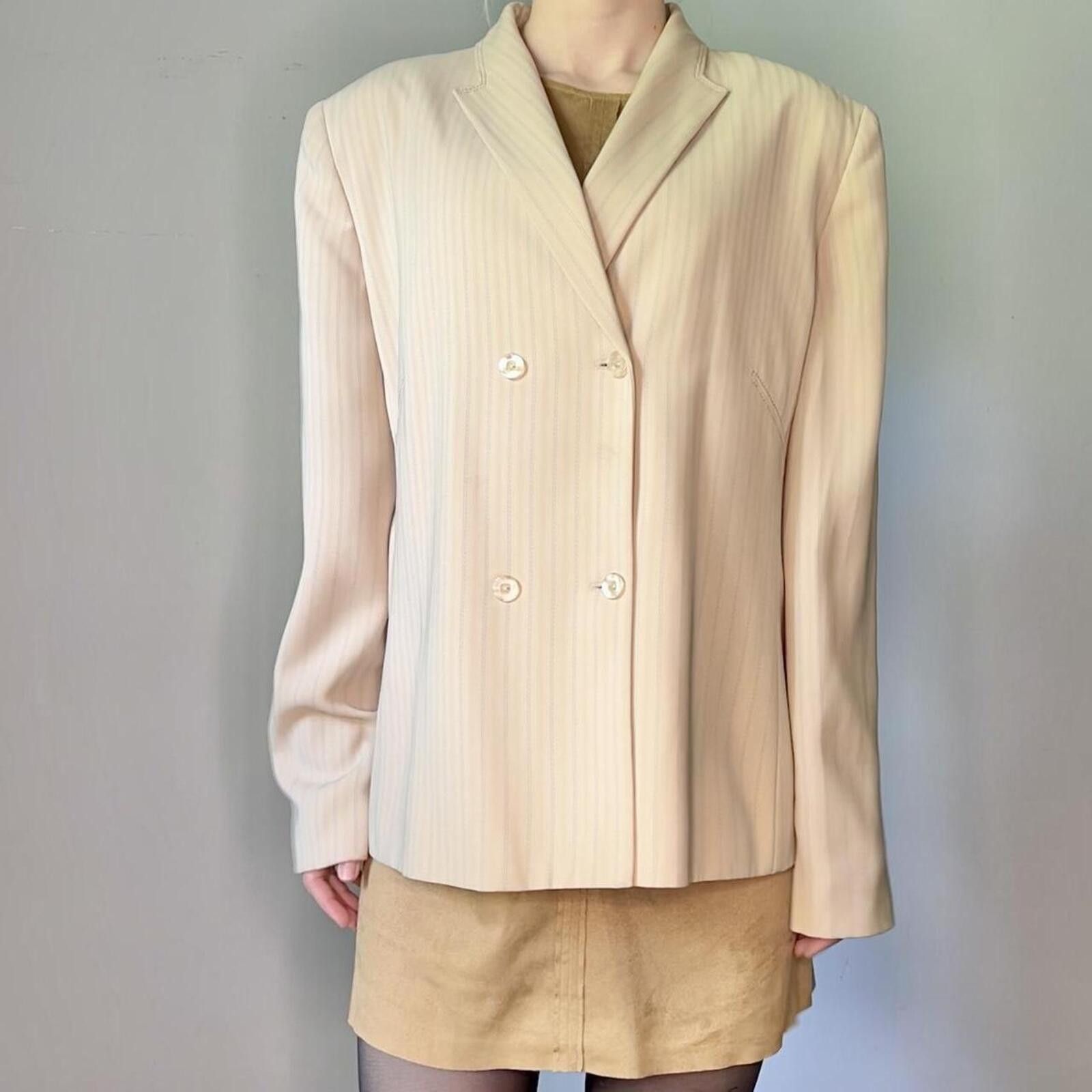 Bill Blass Vintage 80s Bill Blass Cream Pinstripe Blazer Size XL / US 12-14 / IT 48-50 - 8 Thumbnail