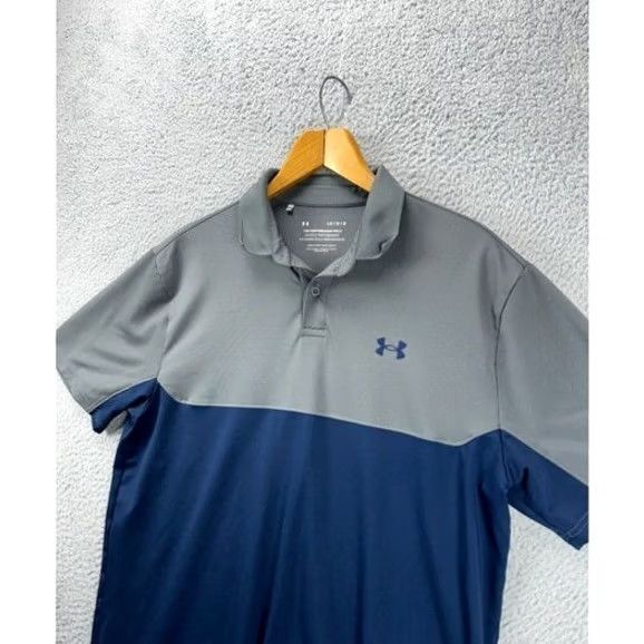 Under Armour Under Armour Performance Polo Shirt Mens Large Blue Grey Colorblock Golf Rugby Adult Size US L / EU 52-54 / 3 - 5 Thumbnail