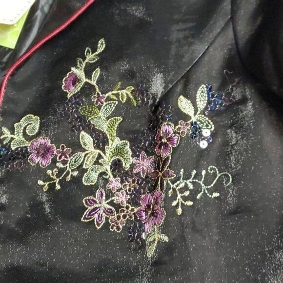 Japanese Brand BAIFU Mandarin Style Colorful Floral Embroidered Sz XXL Blac Size XXL / US 16-18 / IT 52-54 - 8 Thumbnail