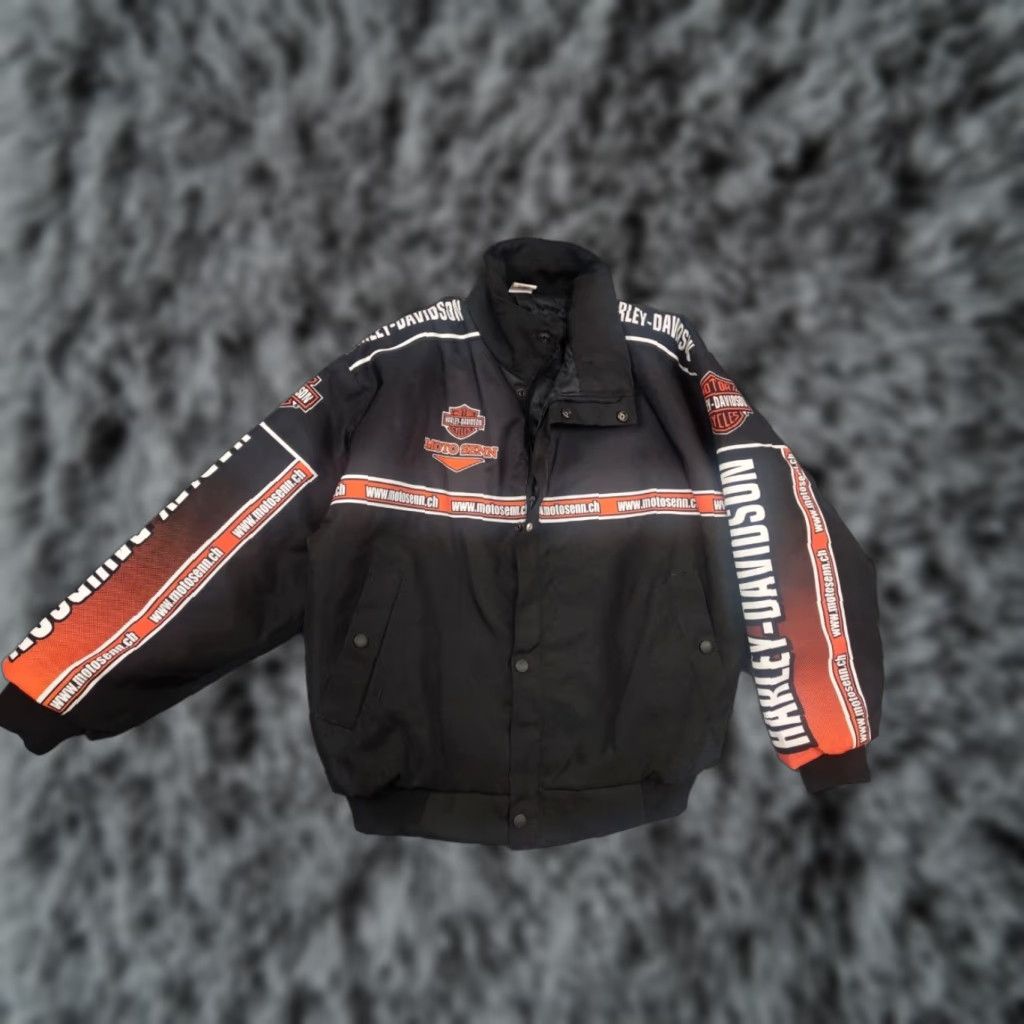Harley Davidson VINTAGE Harley-Davidson Racing Black Jacket Bomber Moto Bike All Logo Y2K Style Size US S / EU 44-46 / 1 - 1 Thumbnail