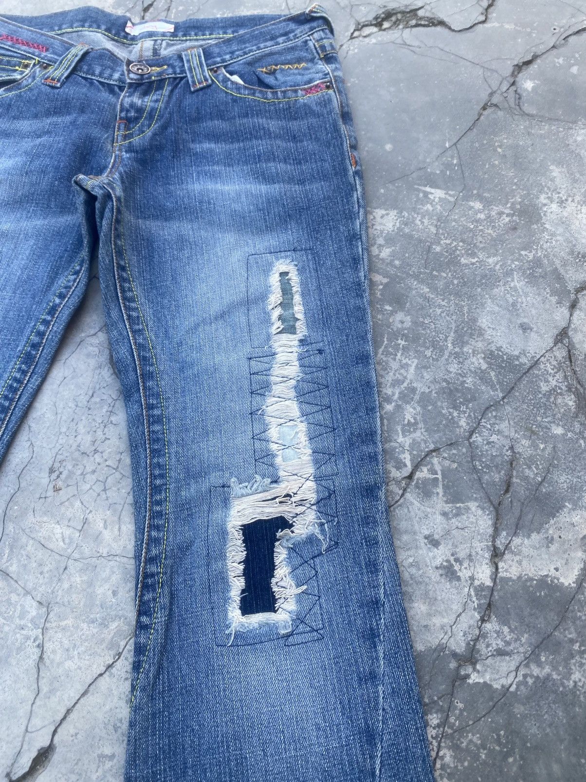 Japanese Brand Vintage SLANG Reworked Flared Jeans Size US 29 - 3 Thumbnail