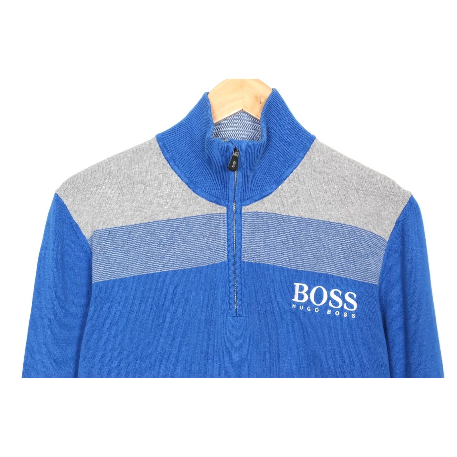 Hugo Boss HUGO BOSS Jumper Men Green Label High Neck 1/4 Zip Knit Cotton Blue Size M Size US M / EU 48-50 / 2 - 3 Thumbnail