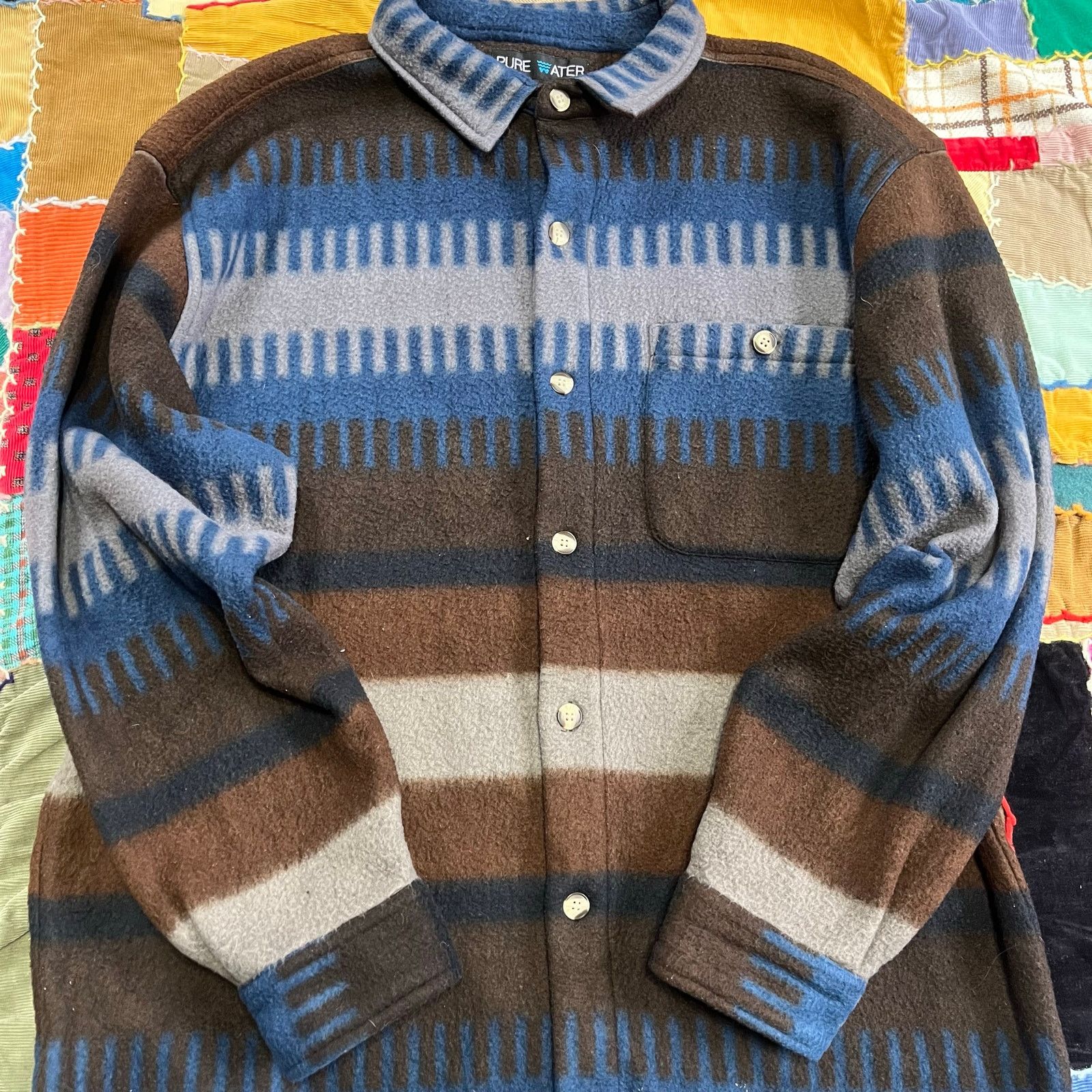 Other Pure Water Brown/Blue/White Bulky Striped Thick Flannel XL Size US XL / EU 56 / 4 - 1 Thumbnail