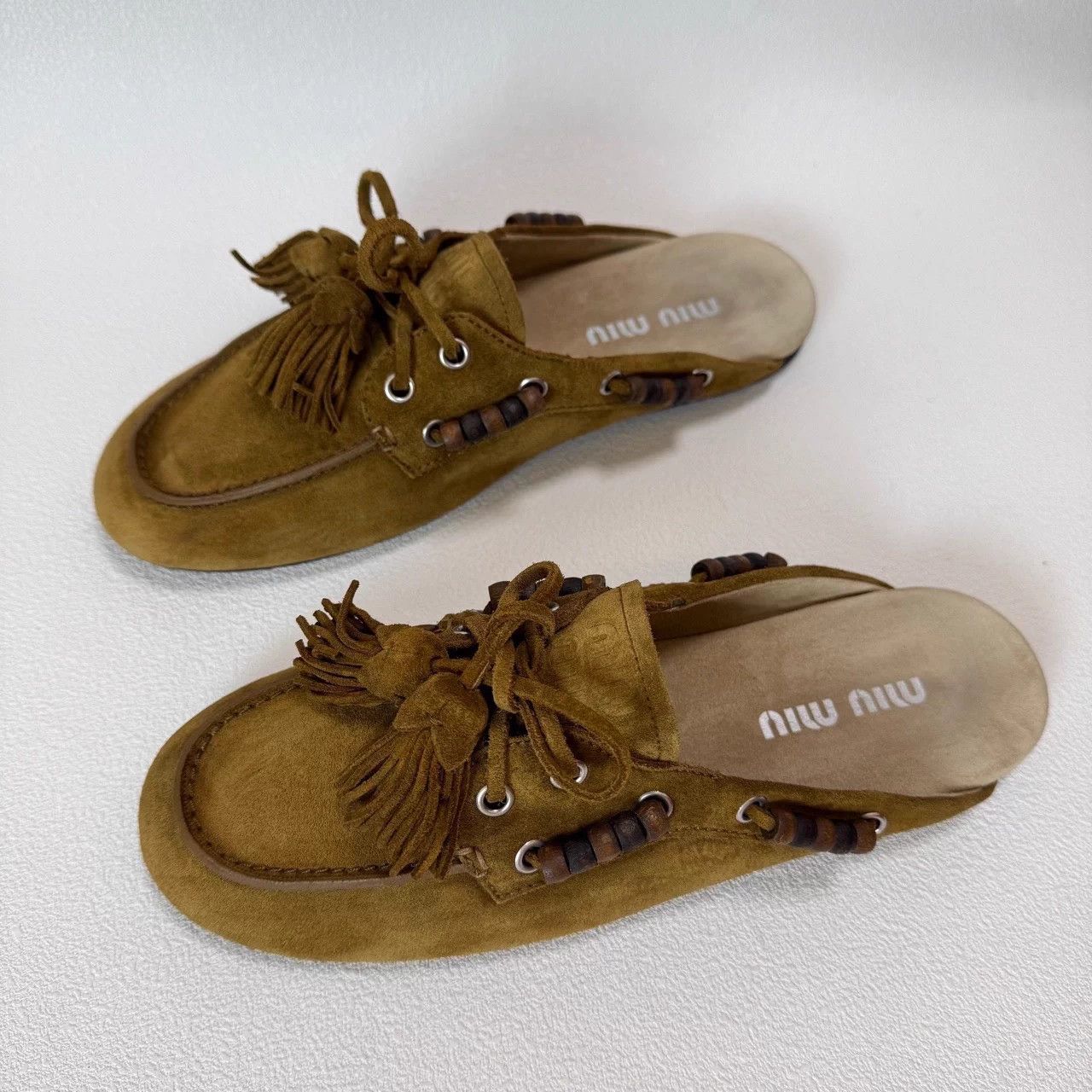 Miu Miu MIU MIU Suede Beaded Tassel Slip-on Mules Size US 8 / IT 38 - 3 Thumbnail