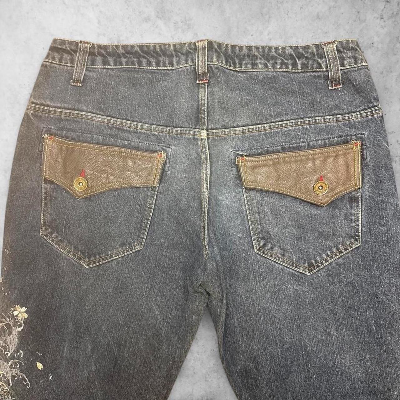 Other Y2K GUMU Koi Fish Embroidered Dark Wash Straight Leather pkt Size US 34 / EU 50 - 6 Thumbnail