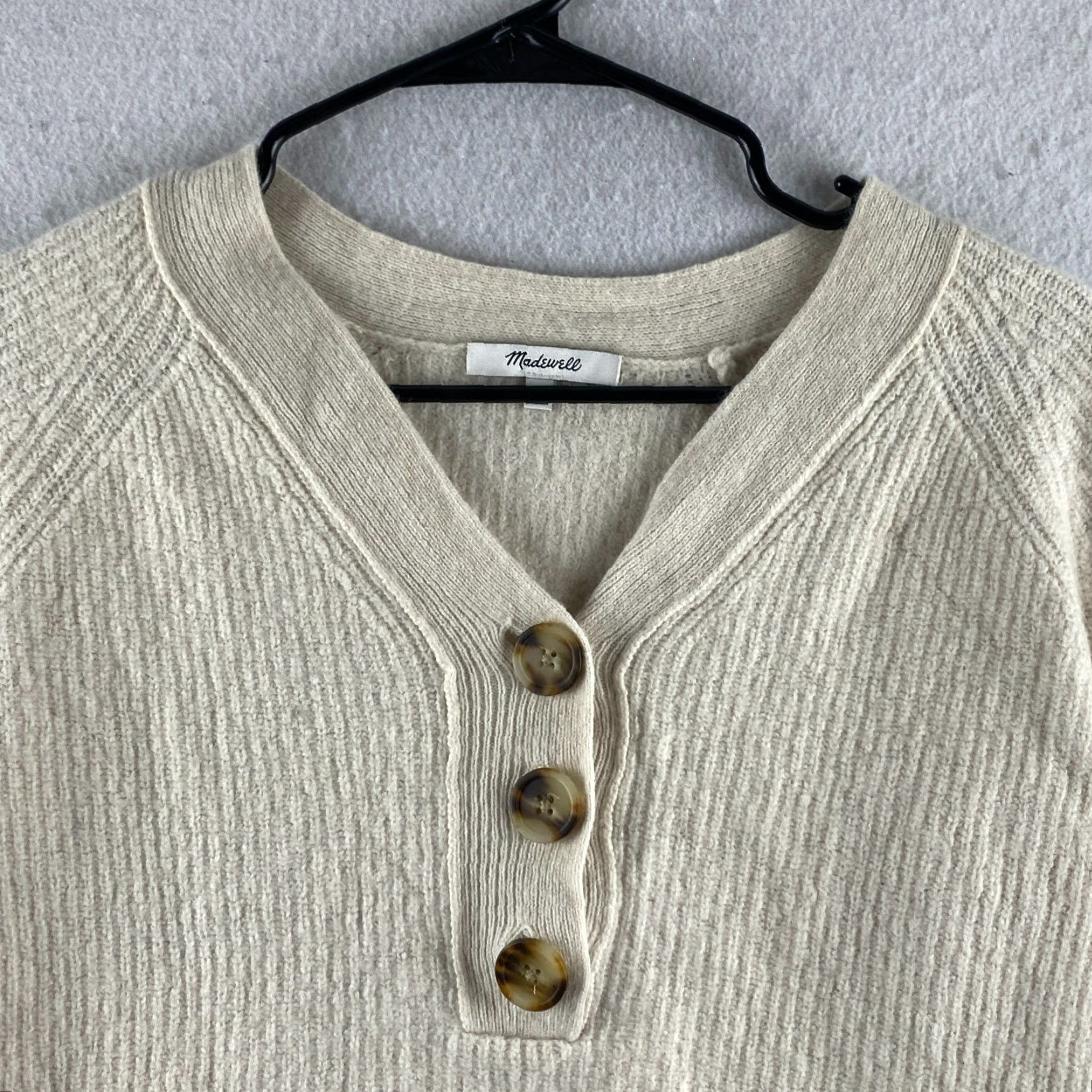 Madewell Madewell Wool Sweater Womens Small S Cream Pullover V-Neck Hi-Low Button Knit Wool Regular Solid Long Sleeve 1/2 Button Pullover Modern Fall Size S / US 4 / IT 40 - 3 Thumbnail