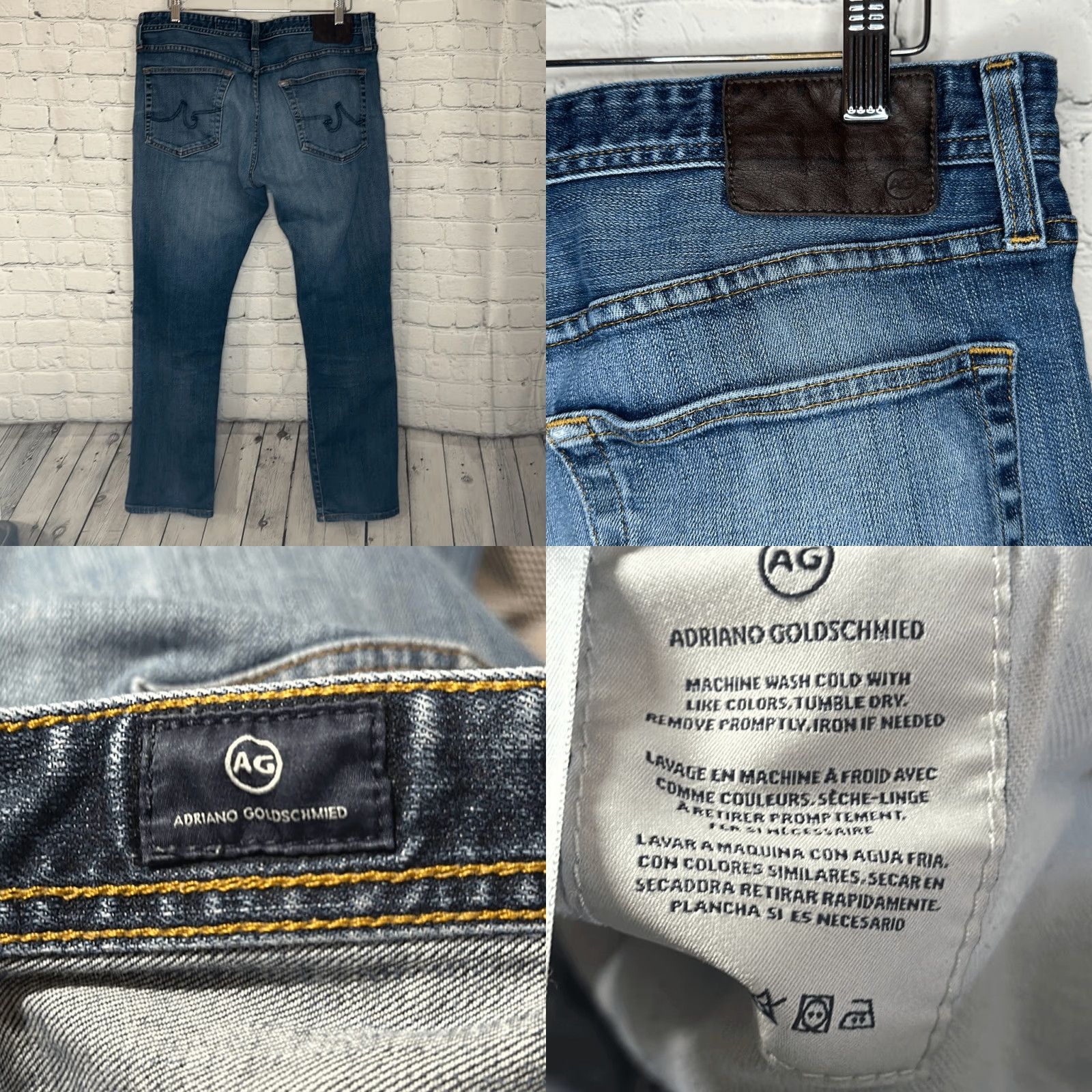 Vintage AG Adriano Goldschmied Mens Jeans 36x32 Blue Straight Jeans Mens 36 32 Blue AG Size US 36 / EU 52 - 8 Thumbnail