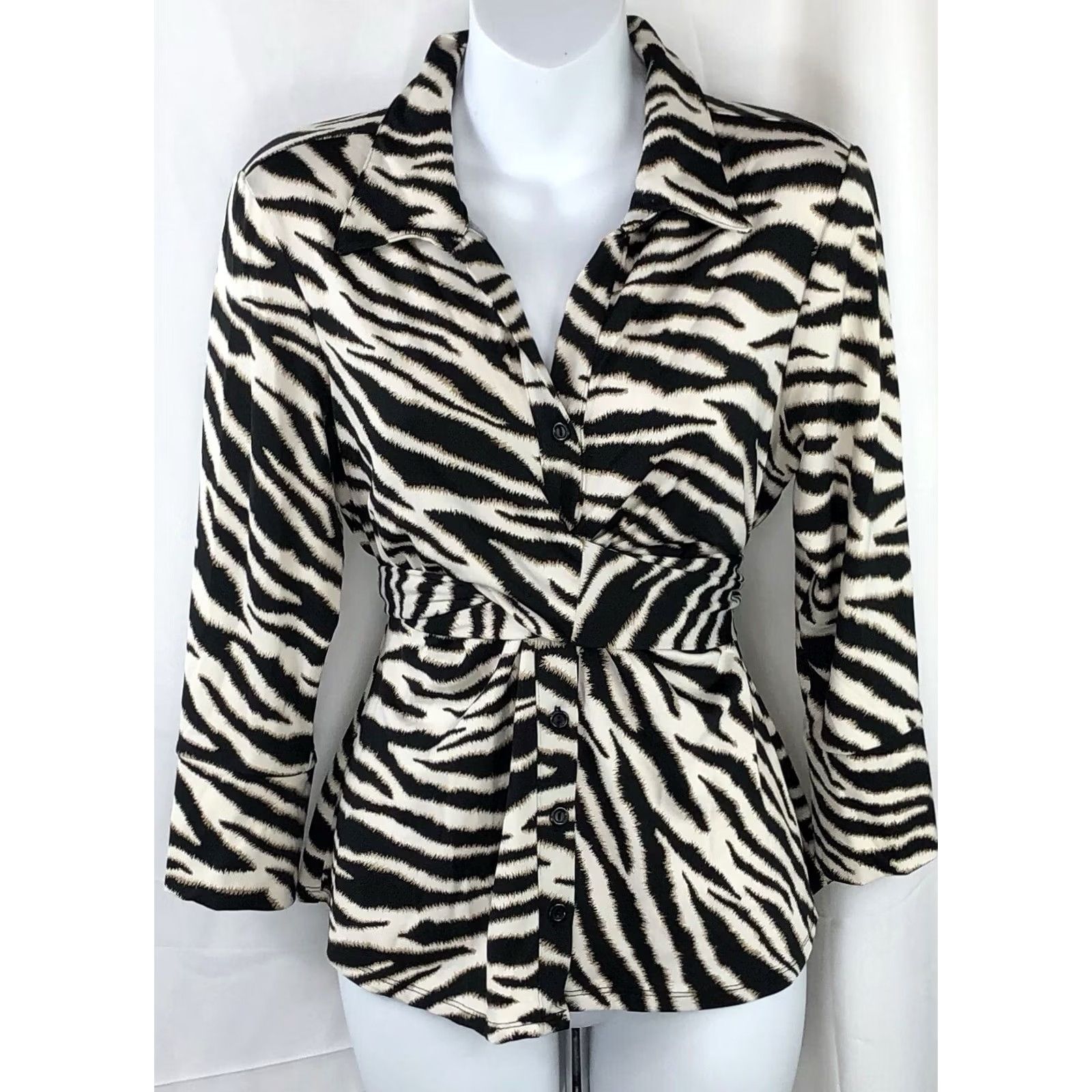Vintage Vintage Studio 1960 Tie Empire Top Zebra Ivory blk Collar Button Y2K 90s glam Size M / US 6-8 / IT 42-44 - 6 Thumbnail