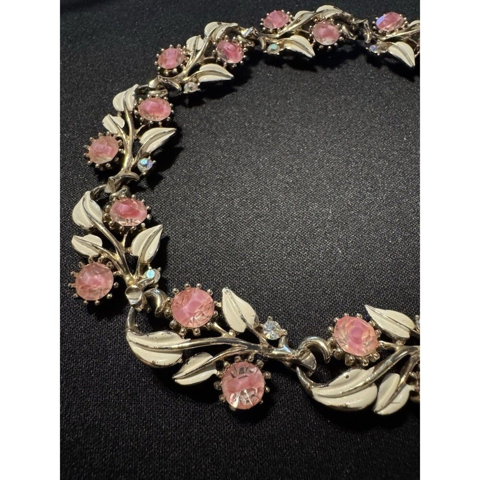 Other Coro 17in Pronge Set Pink Crystal & Enamel Flowers Necklace Size ONE SIZE - 2 Thumbnail